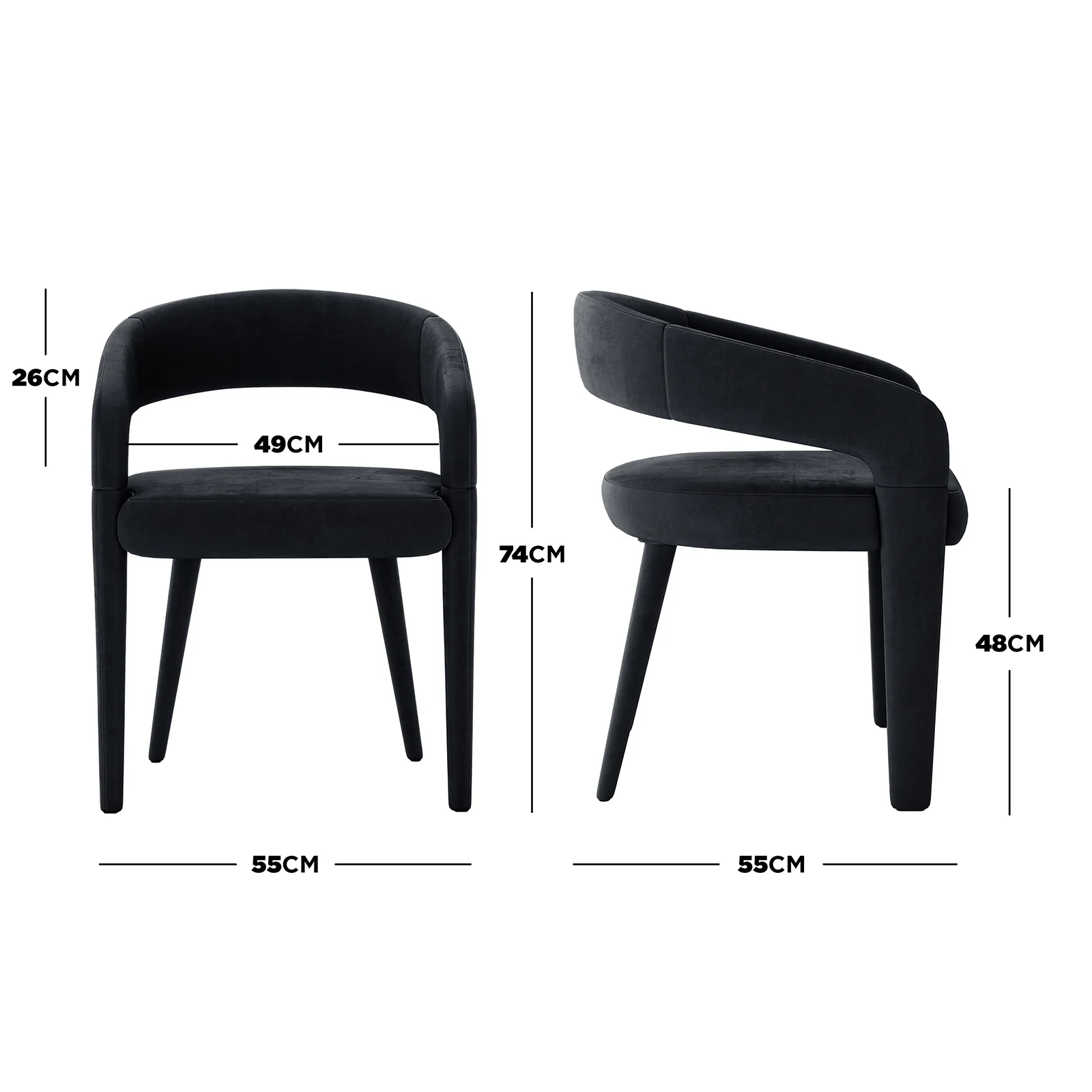 Eisha Velvet Dining Chair Set of 2 in Black - Image 3