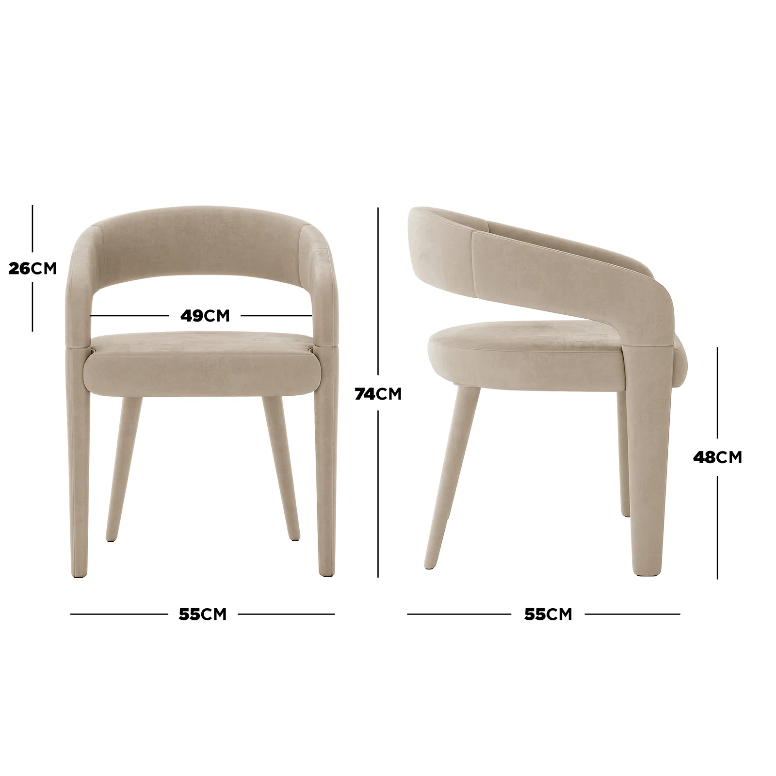 Eisha Velvet Dining Chair Set of 2 in Warm Grey - Image 3
