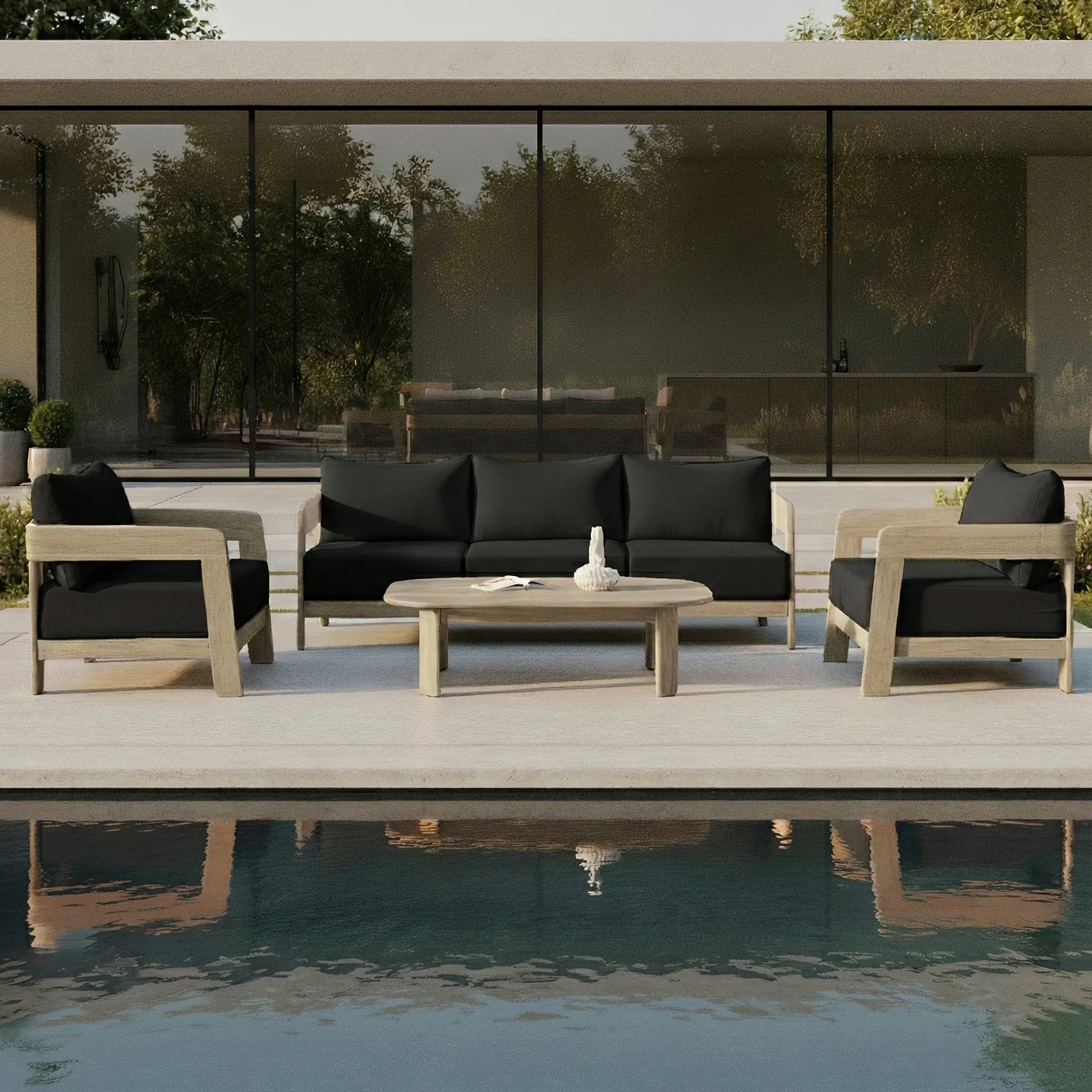 Elani 5 Seater Acacia Hardwood Outdoor Sofa Set in Black - Image 2