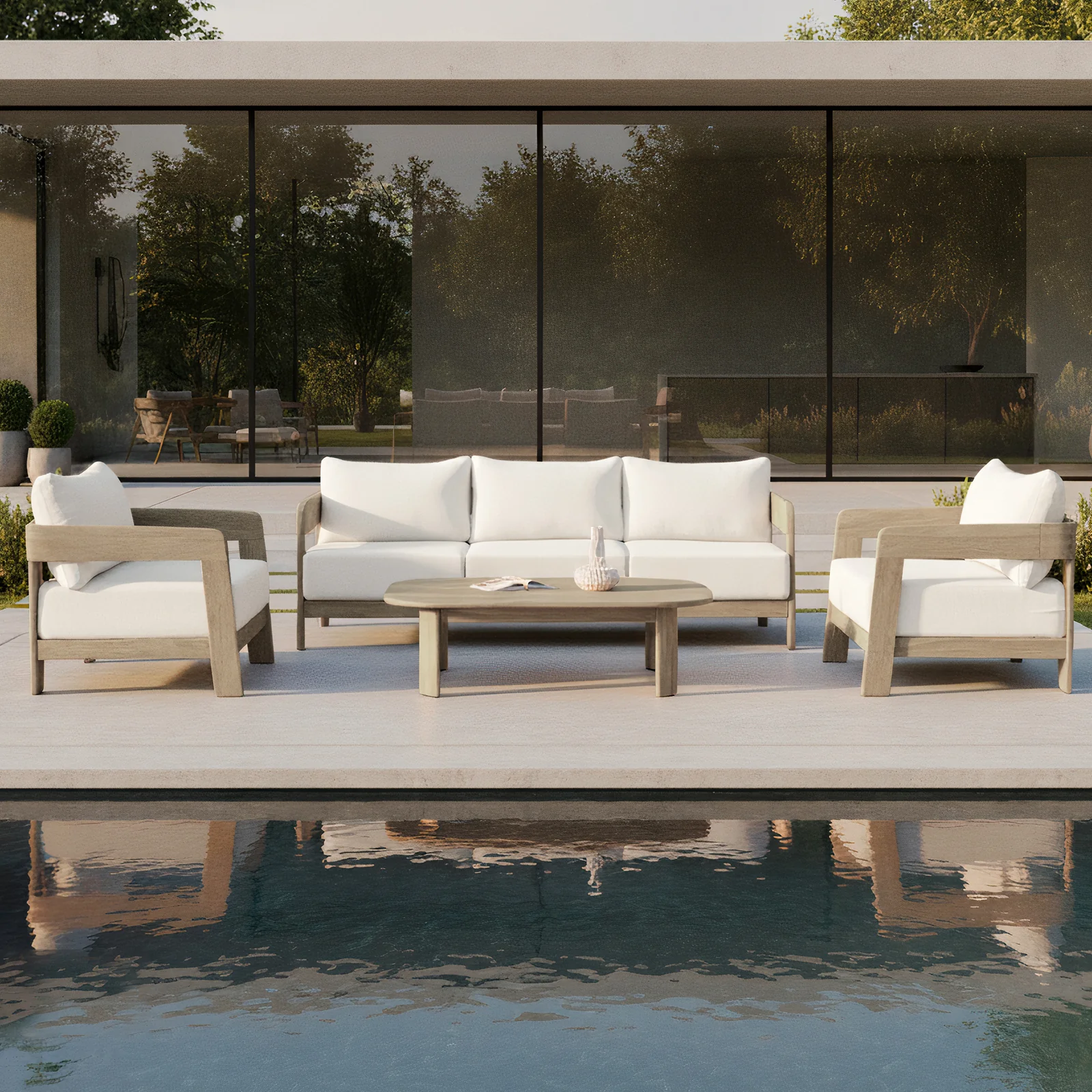 Elani 5 Seater Acacia Hardwood Outdoor Sofa Set in Cream - Image 2
