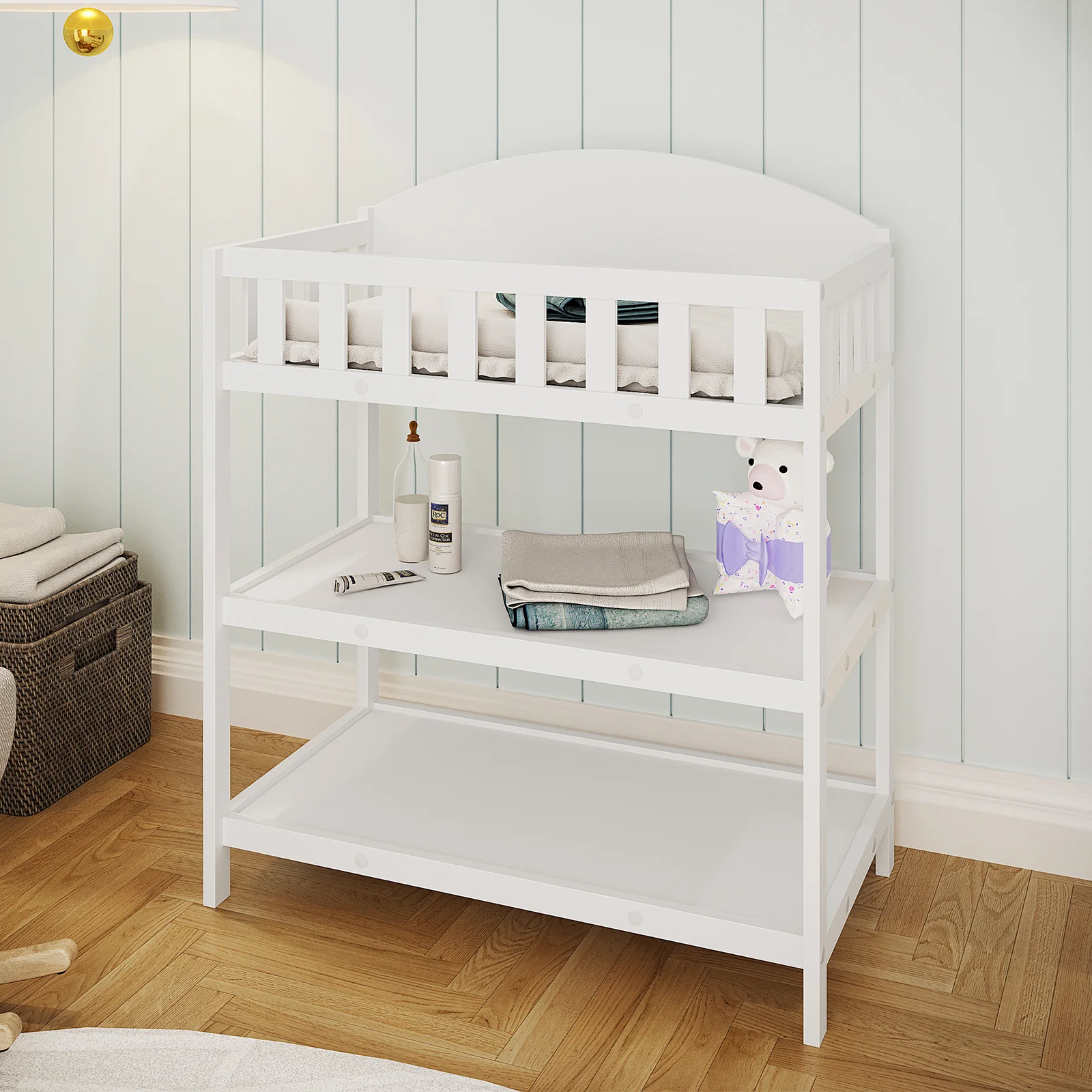 Elisabeth Solid Pine Baby Change Table with Storage in White - Image 2