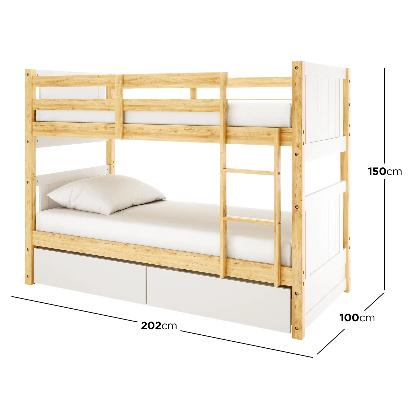 Elisha Single Solid Pine Storage Bunk Bed in White & Natural - Image 3