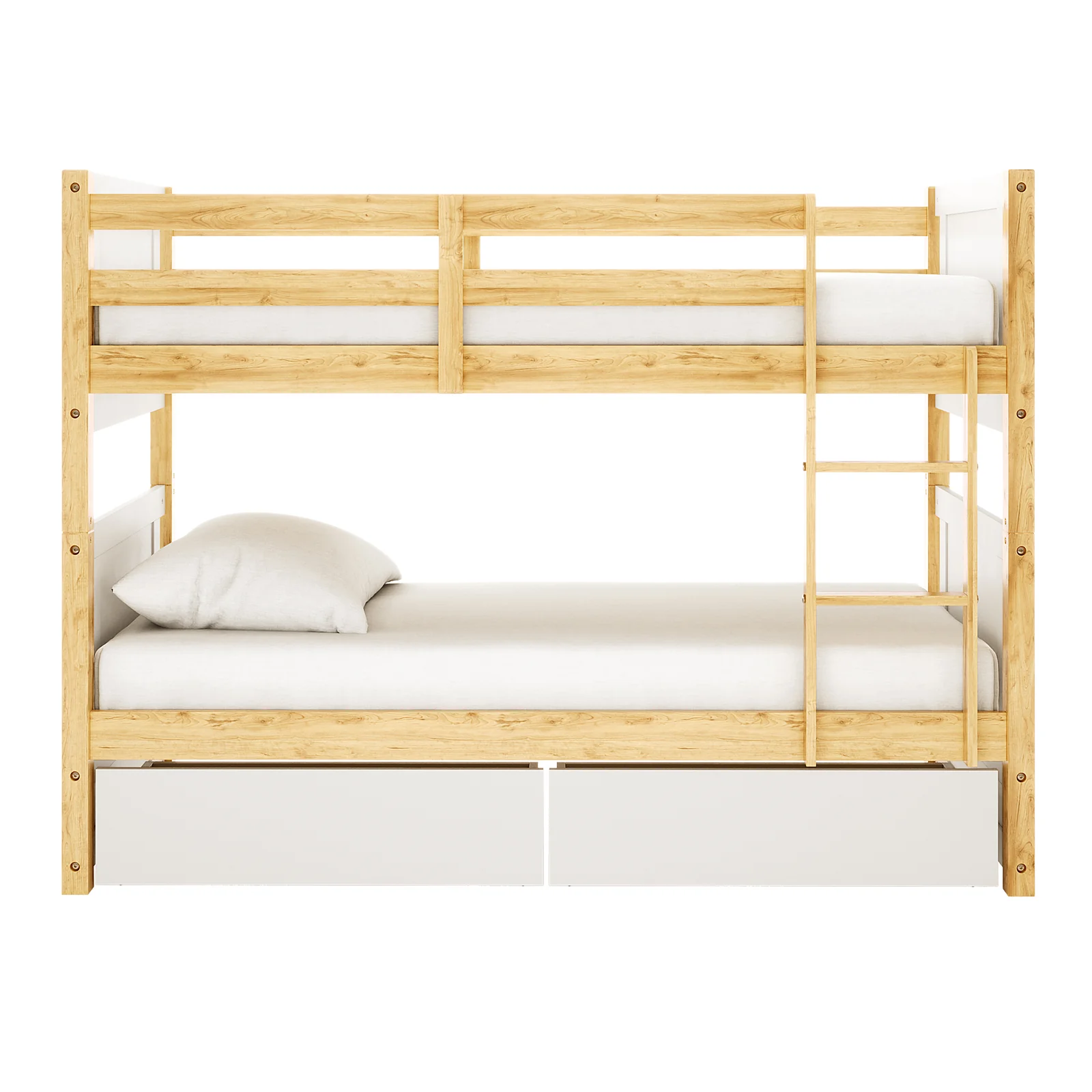 Elisha Single Solid Pine Storage Bunk Bed in White & Natural - Image 4
