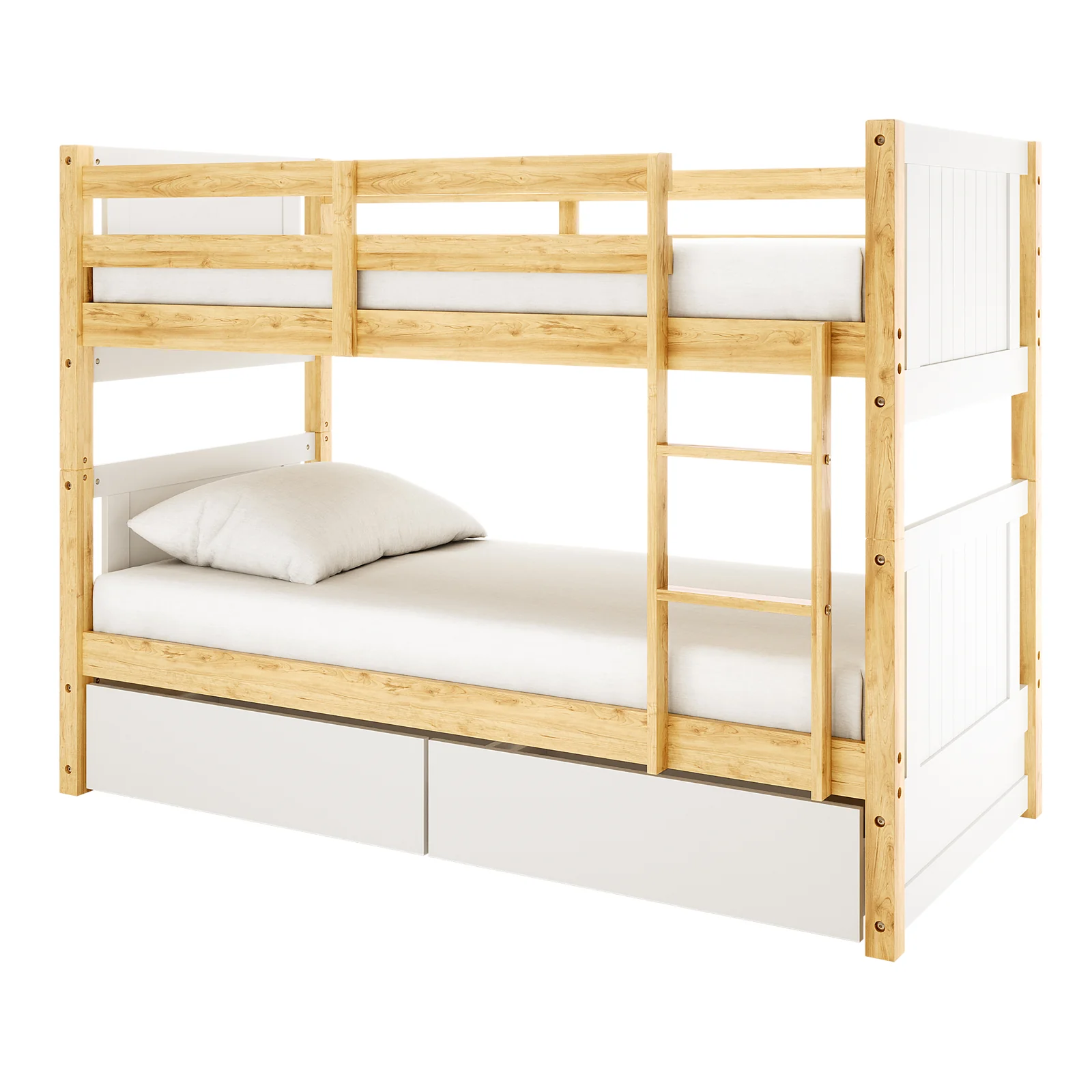 Elisha & Thermis Bunk Bed & Mattress Set in White & Natural - Image 4