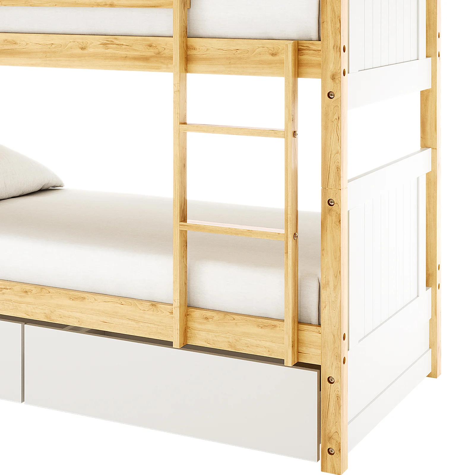 Elisha & Thermis Bunk Bed & Mattress Set in White & Natural - Image 7