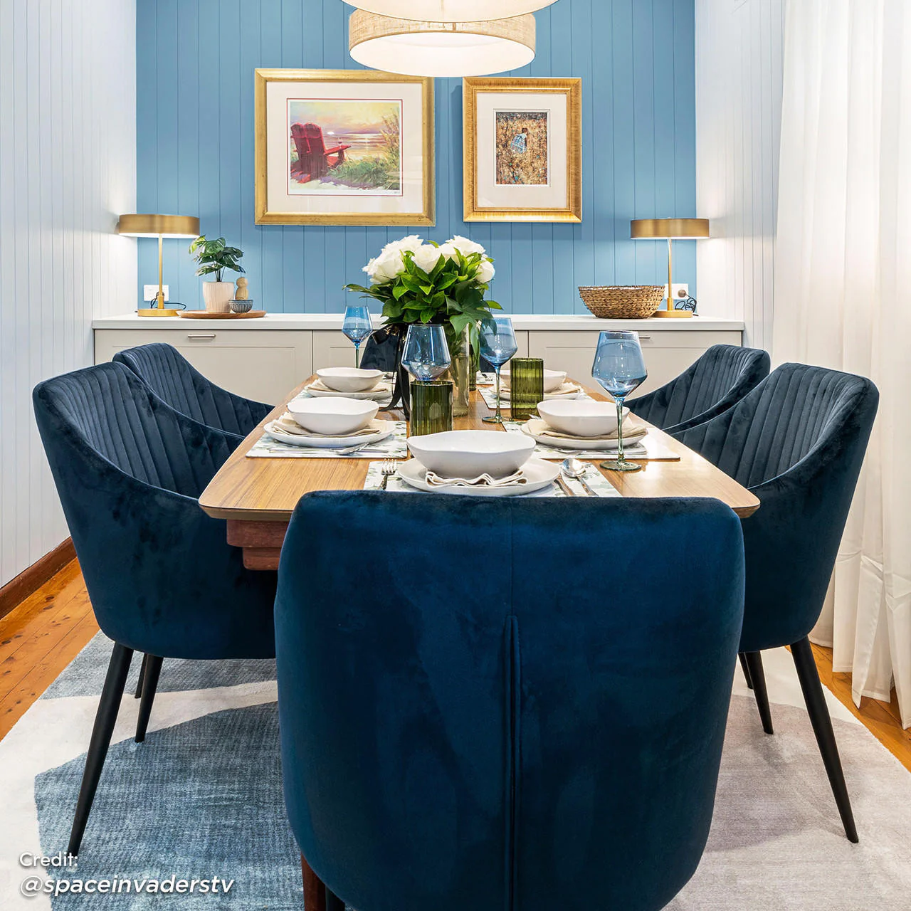Elly Curved Velvet Dining Chairs Set of 2 in Dark Navy - Image 3
