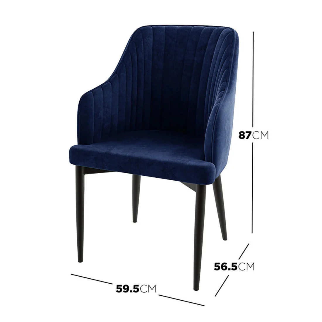 Elly Curved Velvet Dining Chairs Set of 2 in Dark Navy - Image 8