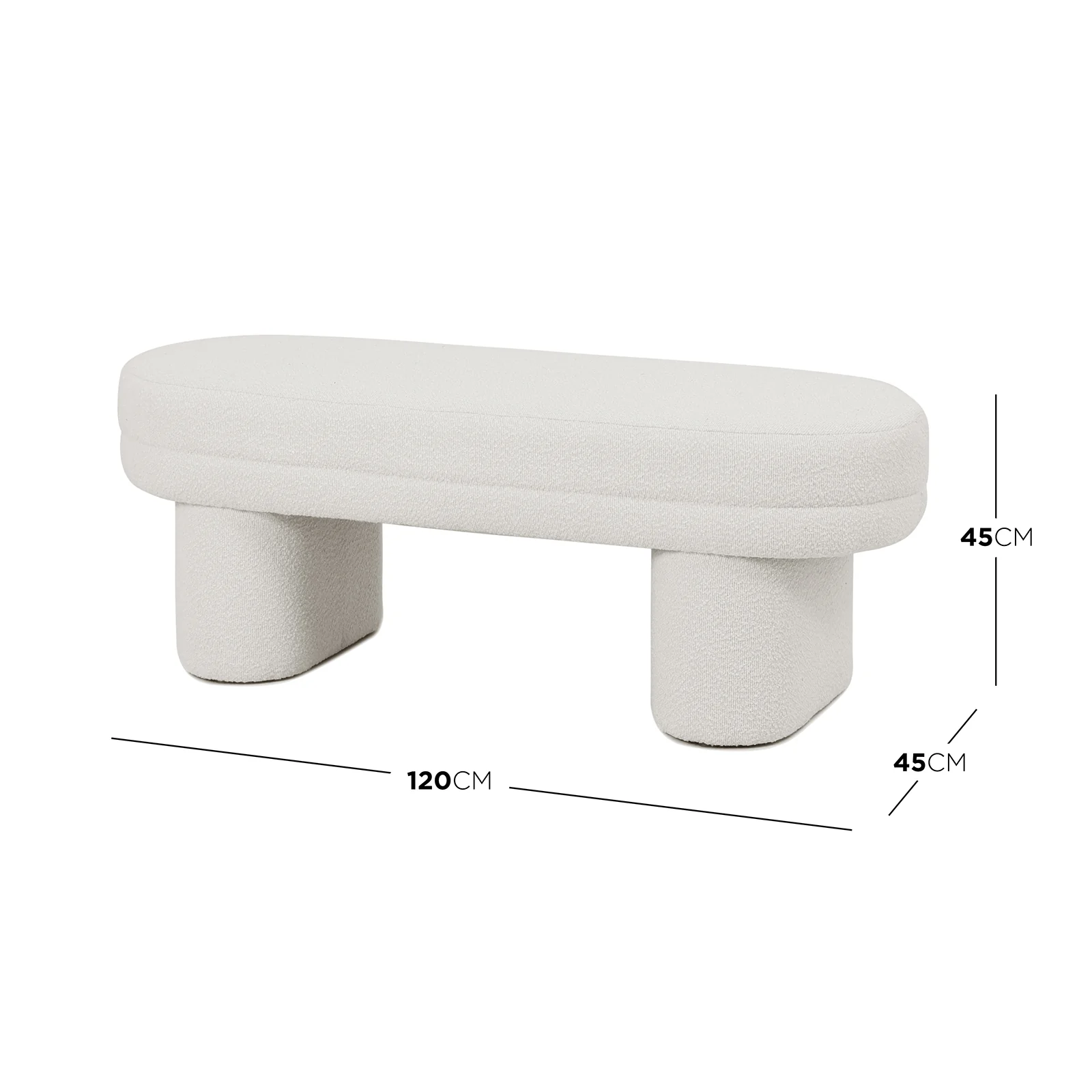 Elzan Boucle Fabric Bench with Pillar Legs in Light Beige - Image 3