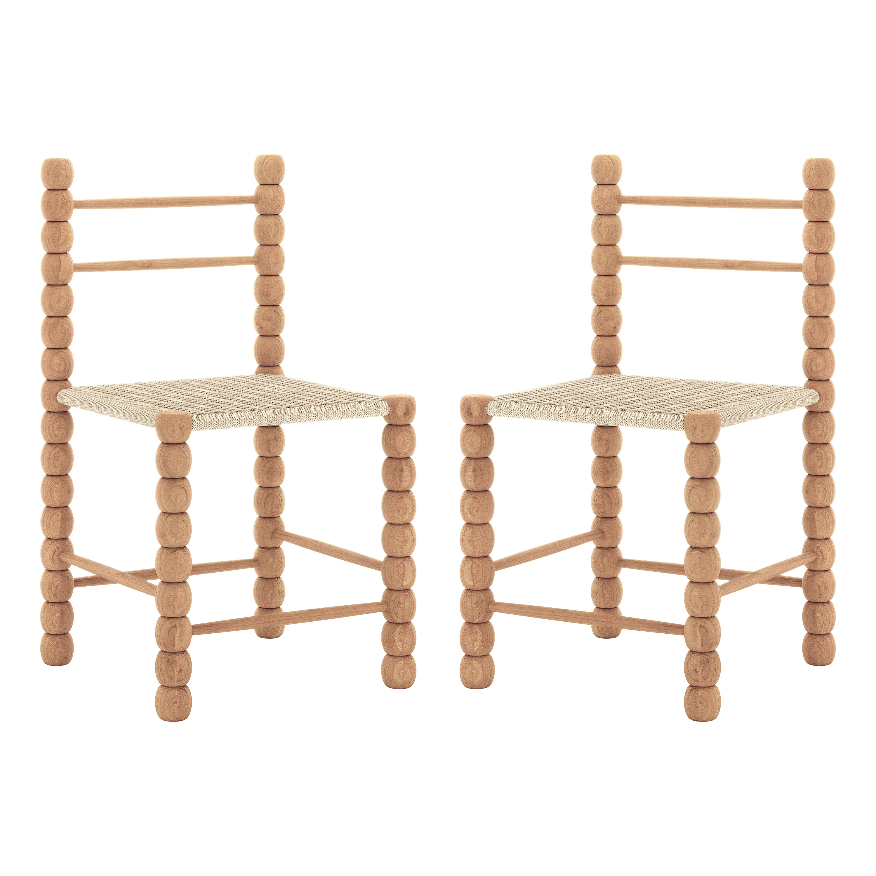 Em Hardwood Bobbin Dining Chair Set of 2 in Natural