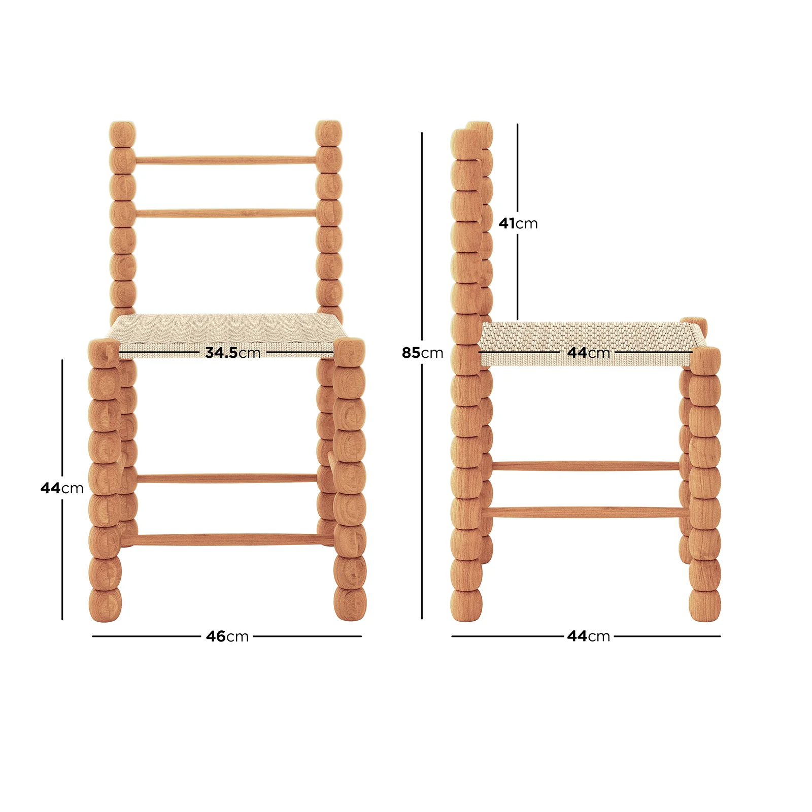 Em Hardwood Bobbin Dining Chair Set of 2 in Natural - Image 3