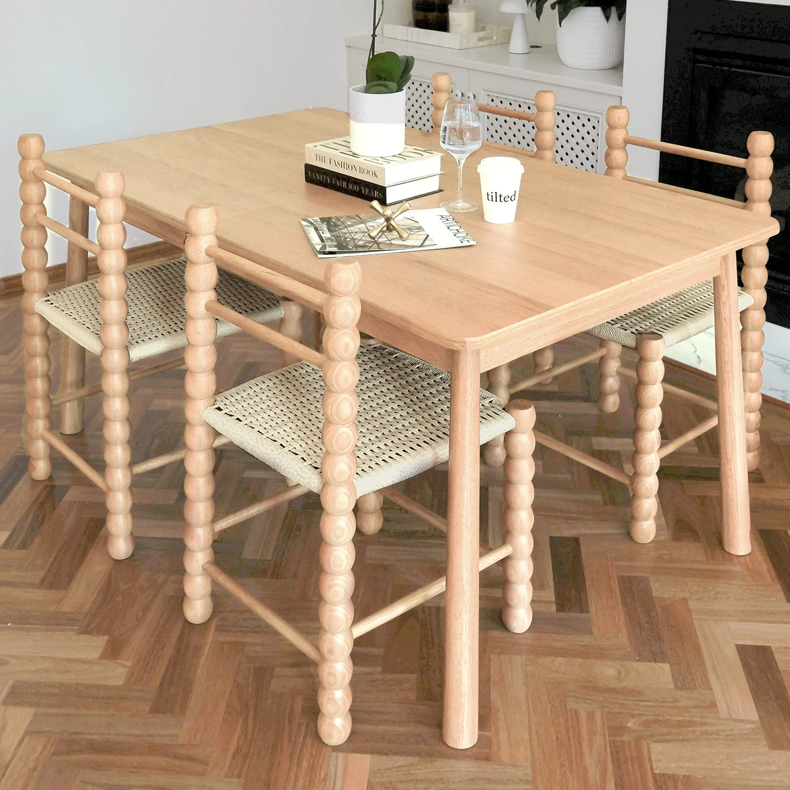 Em Hardwood Bobbin Dining Chair Set of 2 in Natural - Image 4