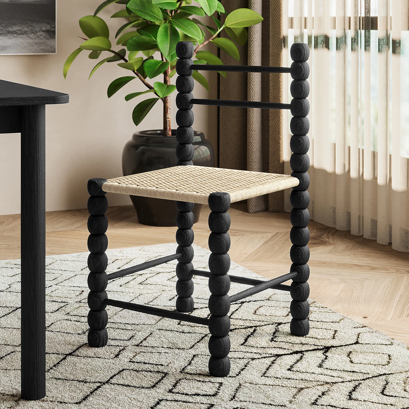 Em Solid Oak Hardwood Dining Chair Set of 2 in Black - Image 5
