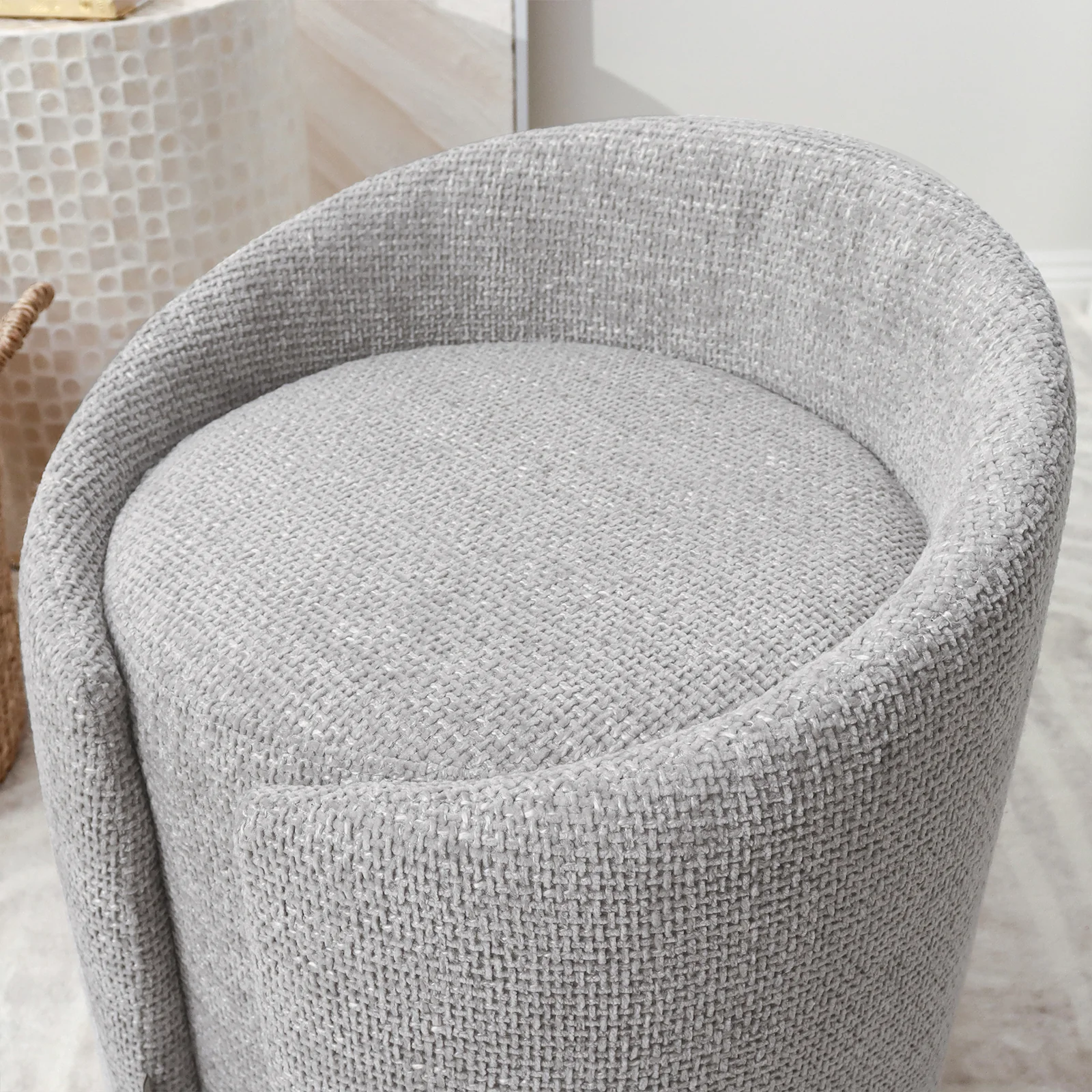 Emiken Chenille Fabric Ottoman Stool in Warm Grey - Image 4