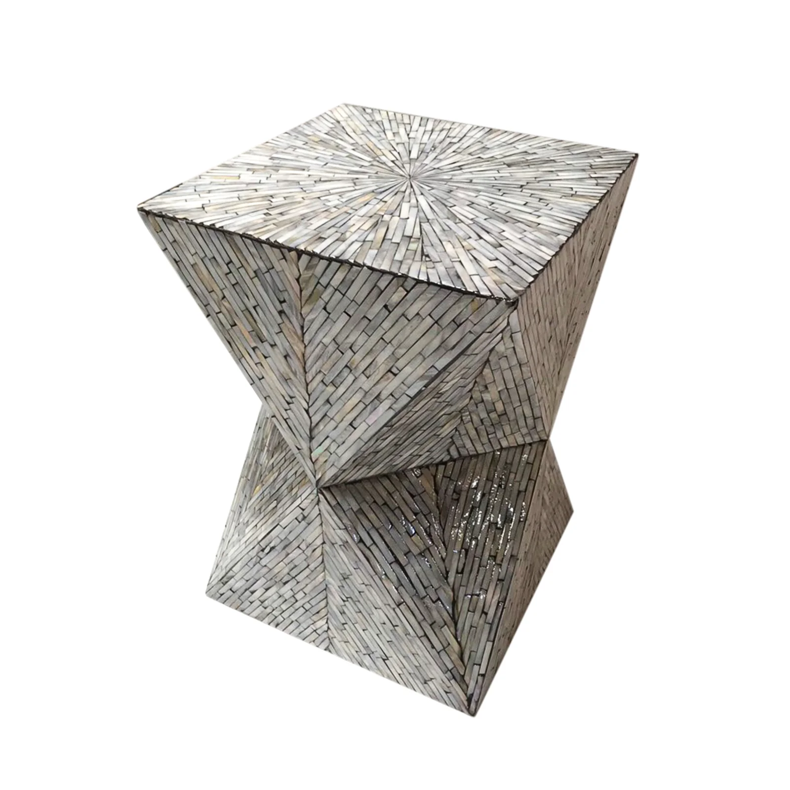 Enki 35cm Mother of Pearl Inlay Side Table in Beige & Black