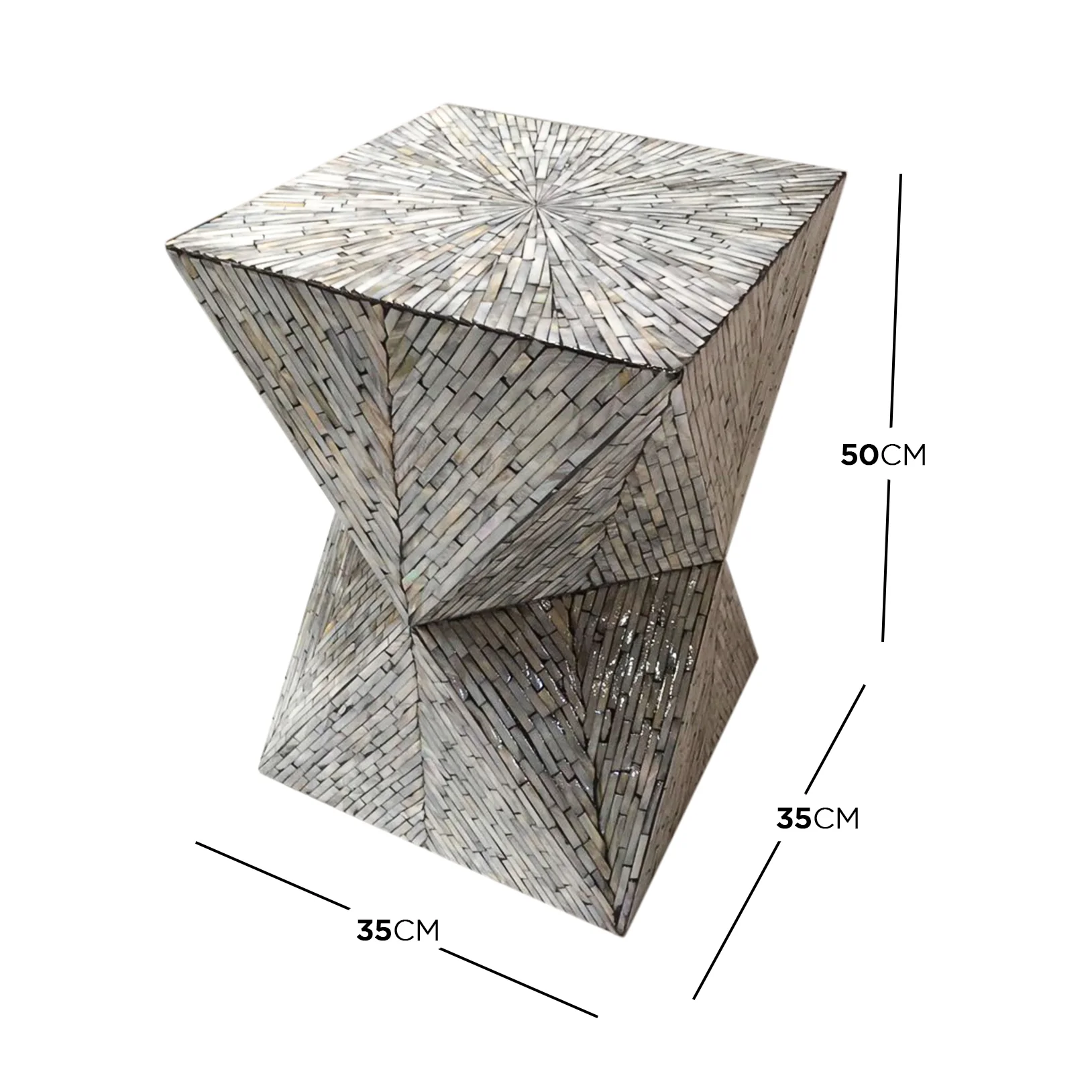Enki 35cm Mother of Pearl Inlay Side Table in Beige & Black - Image 3