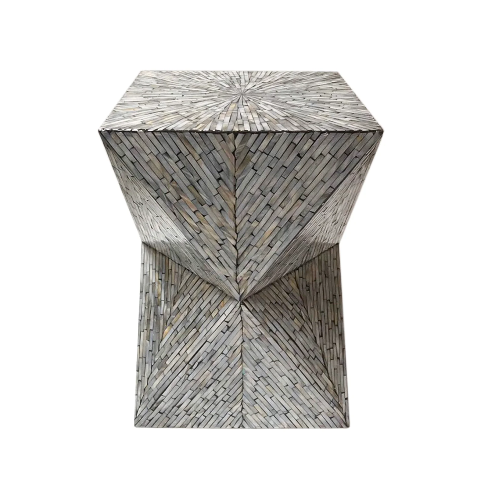 Enki 35cm Mother of Pearl Inlay Side Table in Beige & Black - Image 5