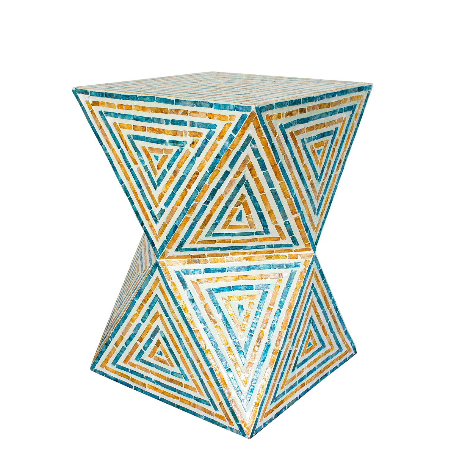 Enki 35cm Mother of Pearl Inlay Side Table in Orange & Blue