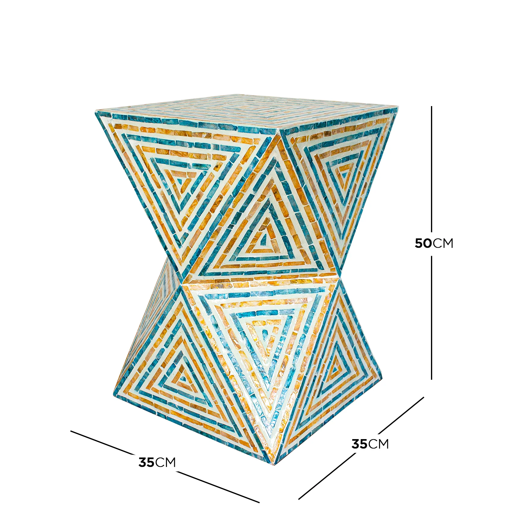 Enki 35cm Mother of Pearl Inlay Side Table in Orange & Blue - Image 3