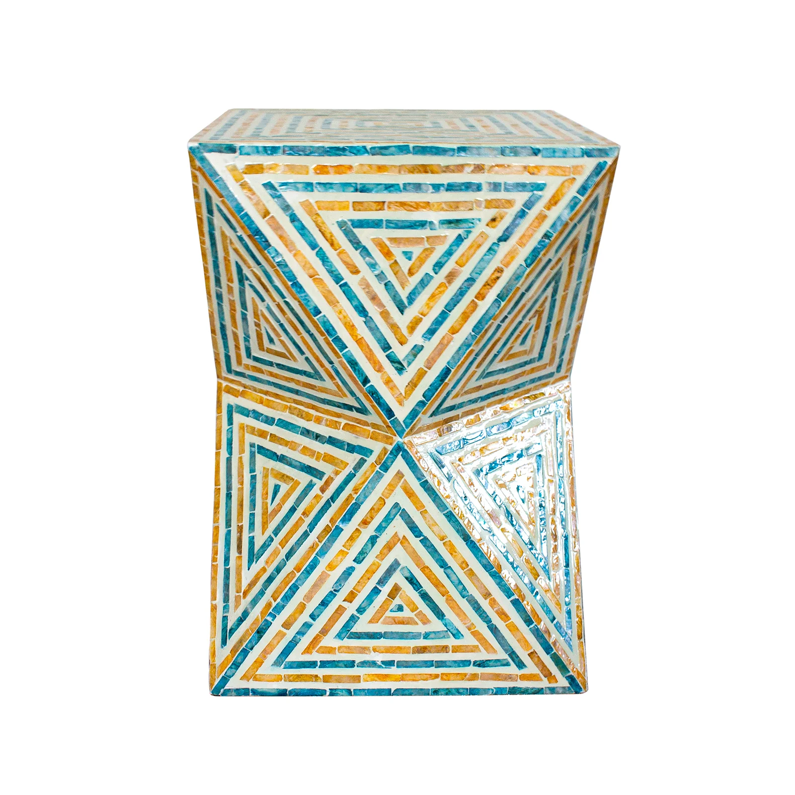 Enki 35cm Mother of Pearl Inlay Side Table in Orange & Blue - Image 4