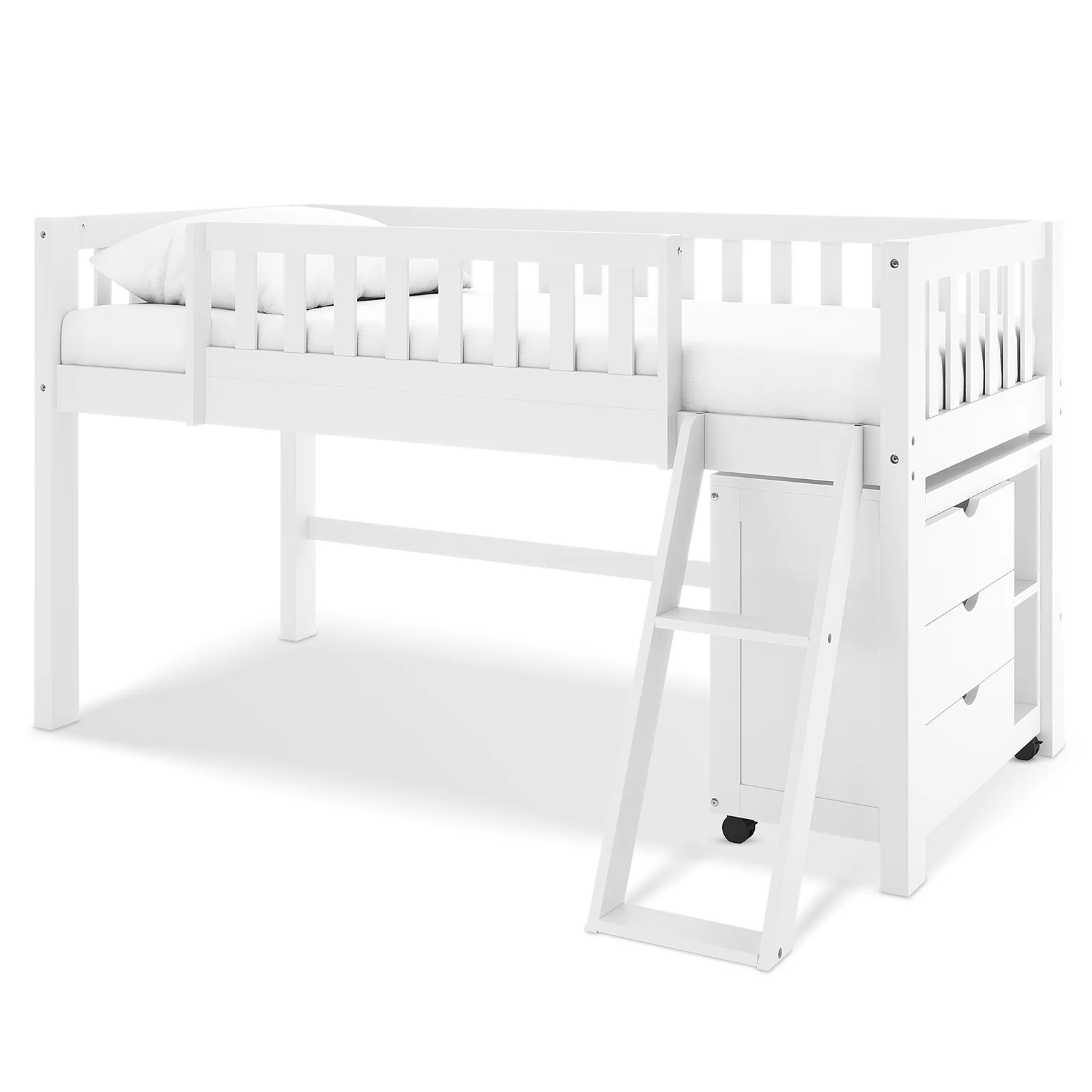 Erin Kids Single Solid Wood Storage Loft Bed in White