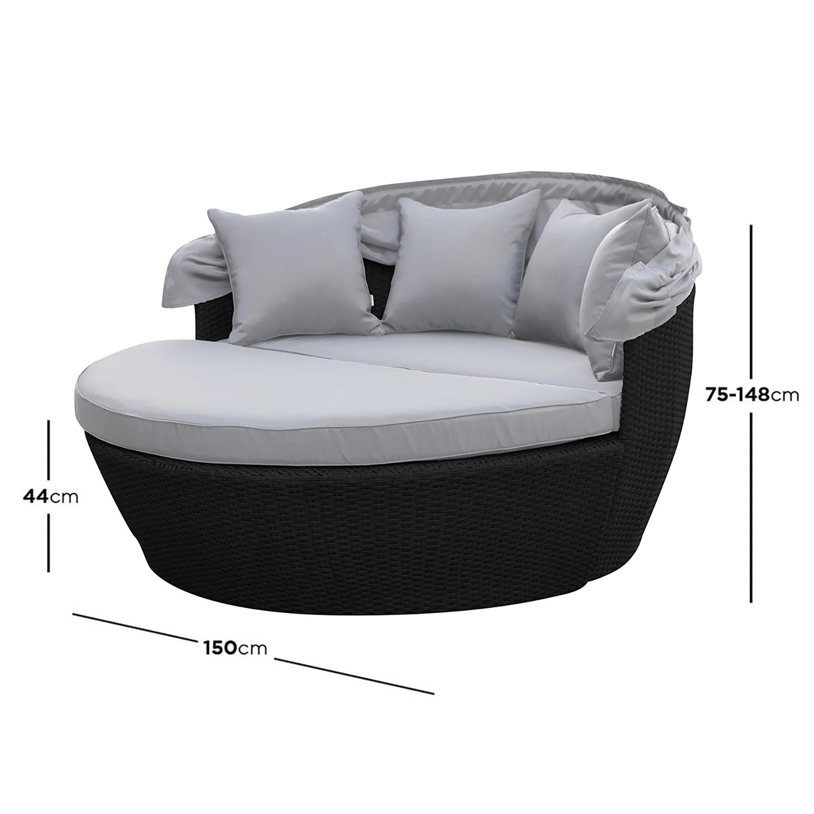 Erith Round Wicker Outdoor Daybed in Light Grey & Black - Image 3