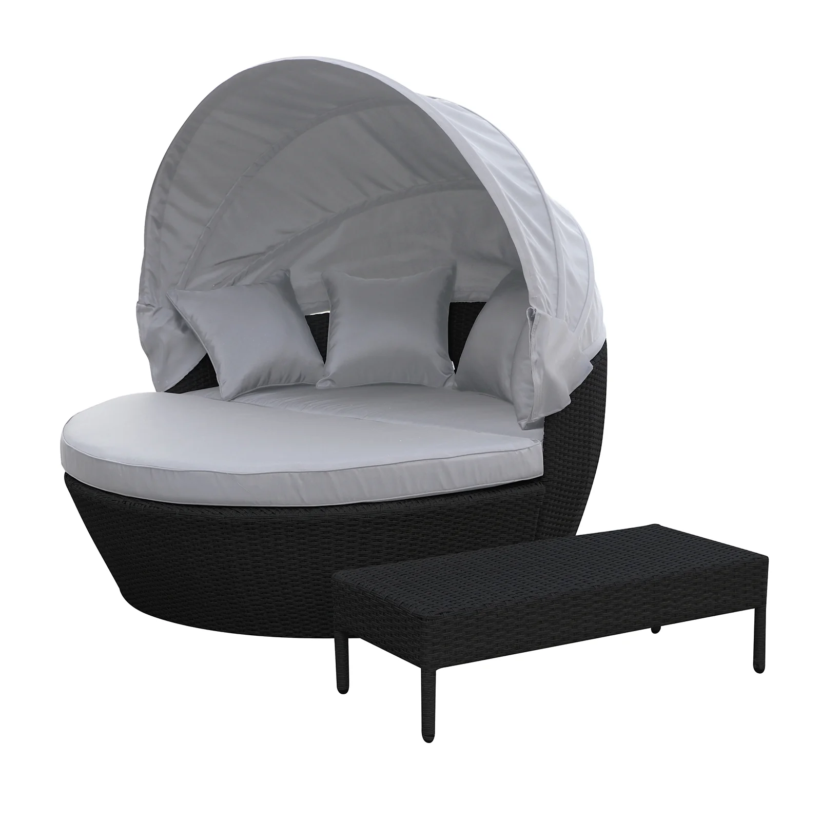 Erith Round Wicker Outdoor Daybed in Light Grey & Black - Image 5