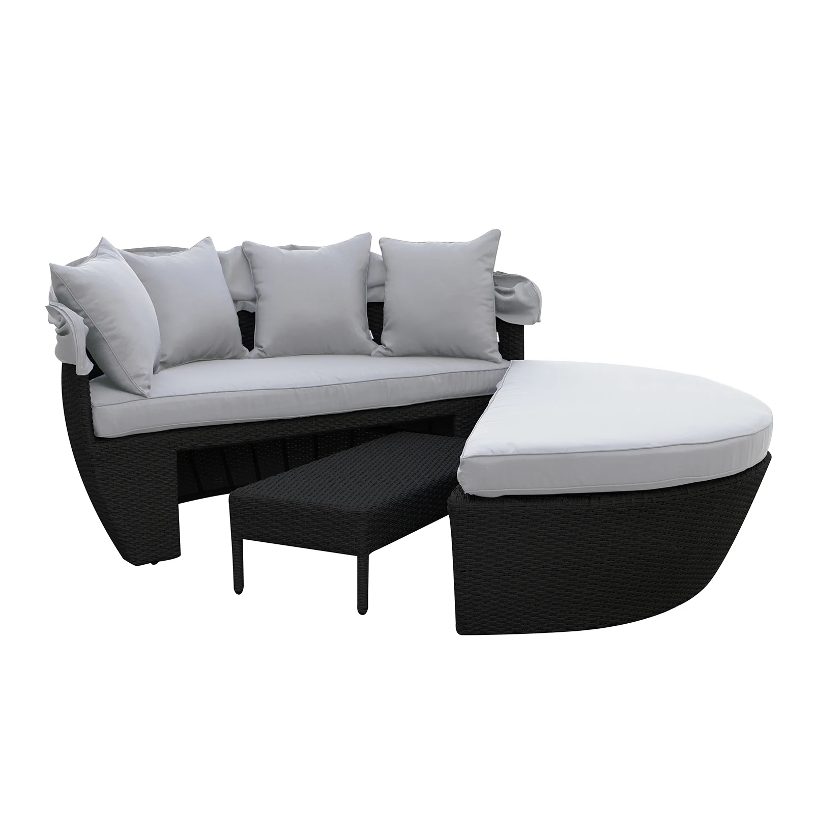 Erith Round Wicker Outdoor Daybed in Light Grey & Black - Image 6