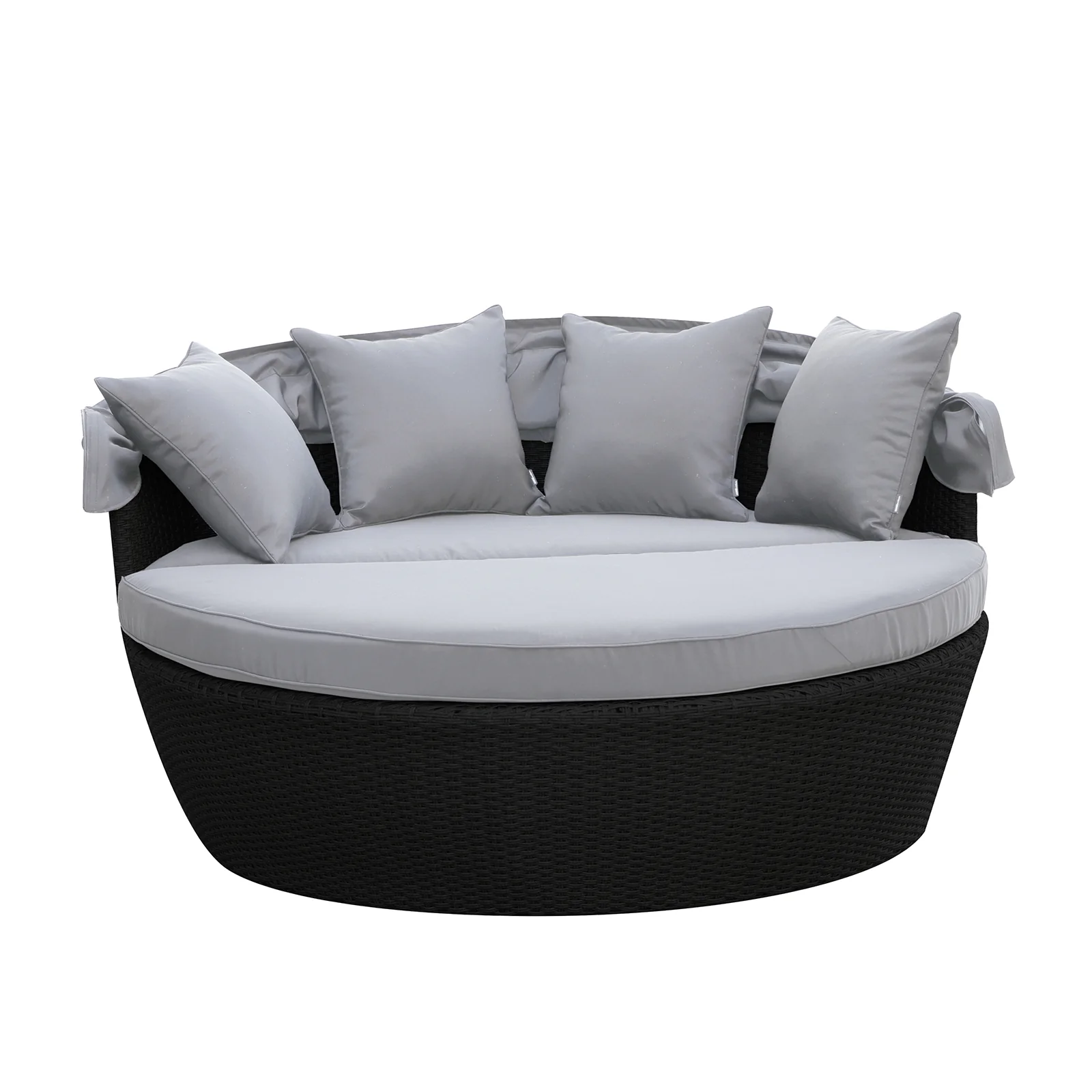 Erith Round Wicker Outdoor Daybed in Light Grey & Black - Image 9