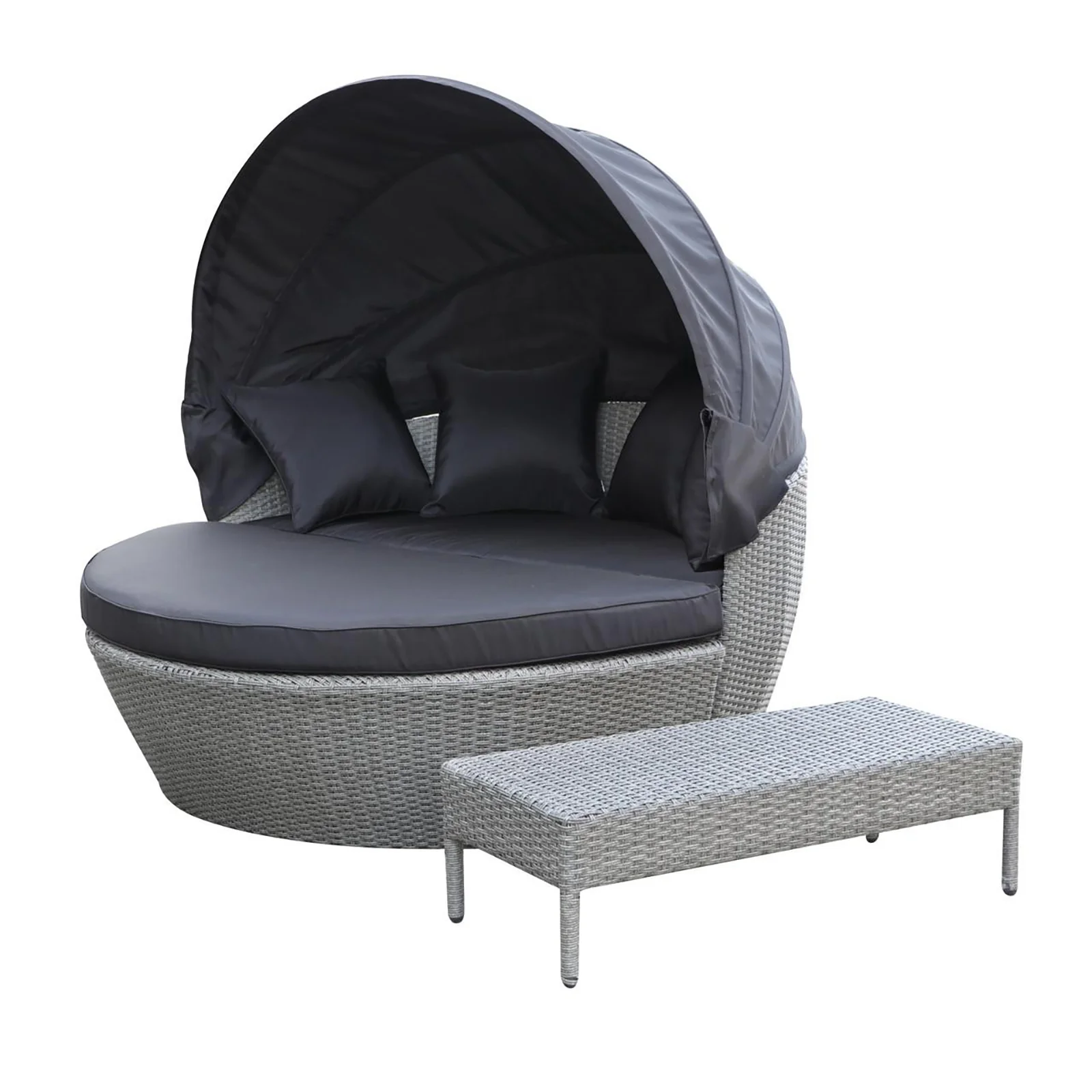 Erith Wicker Outdoor Canopy Daybed in Charcoal & Grey - Image 5