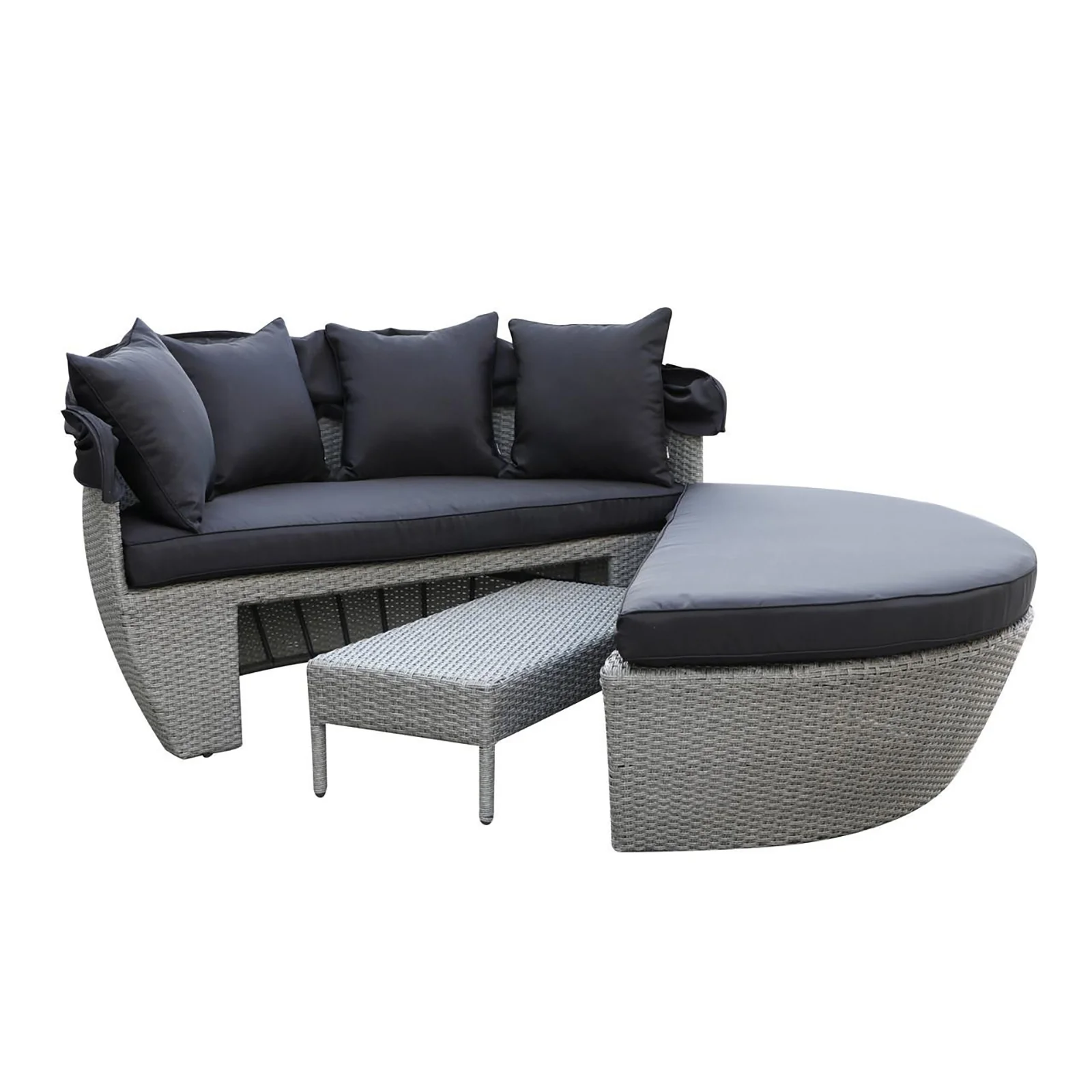 Erith Wicker Outdoor Canopy Daybed in Charcoal & Grey - Image 7