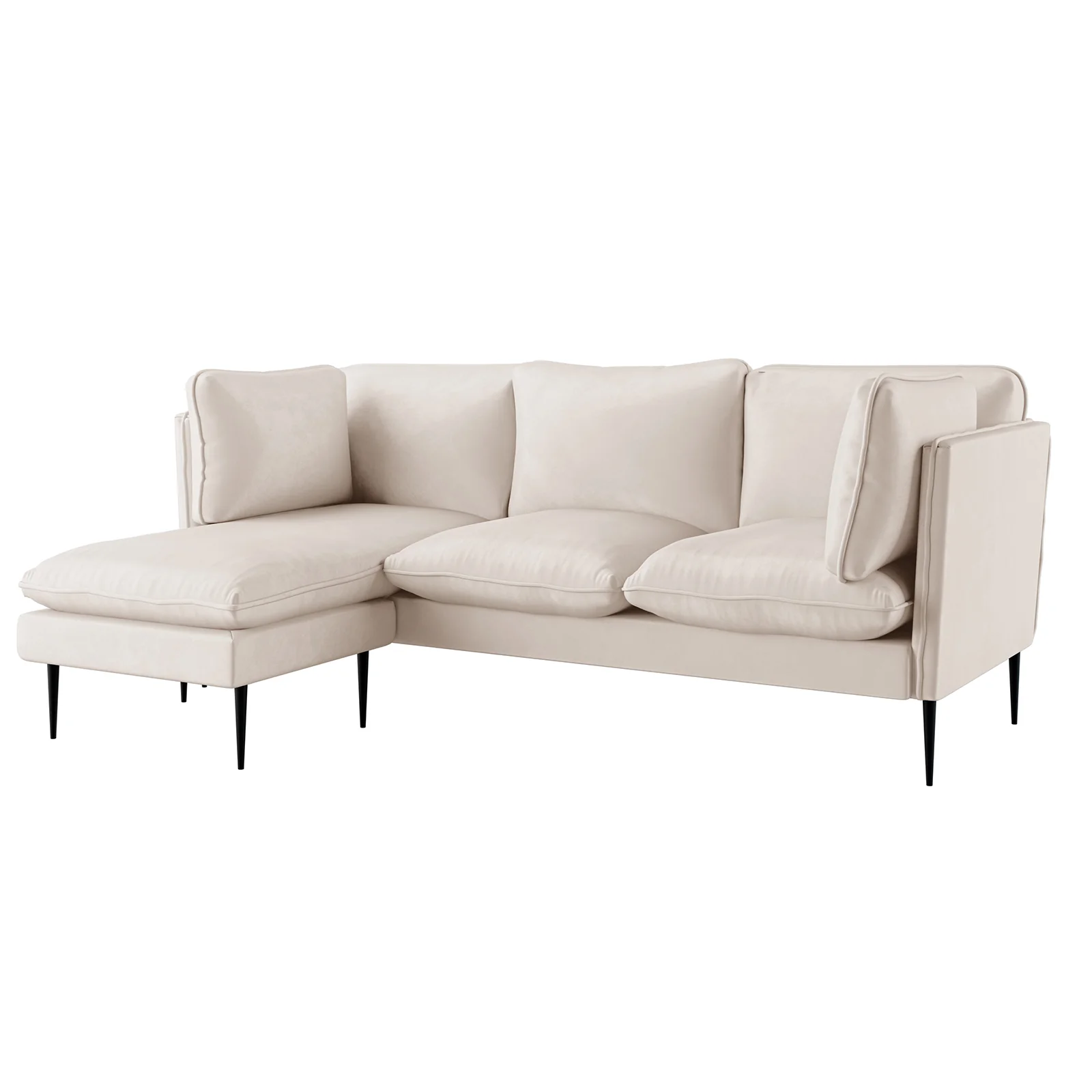 Erling 3 Seater Velvet Sofa Chaise in Cream - Image 4
