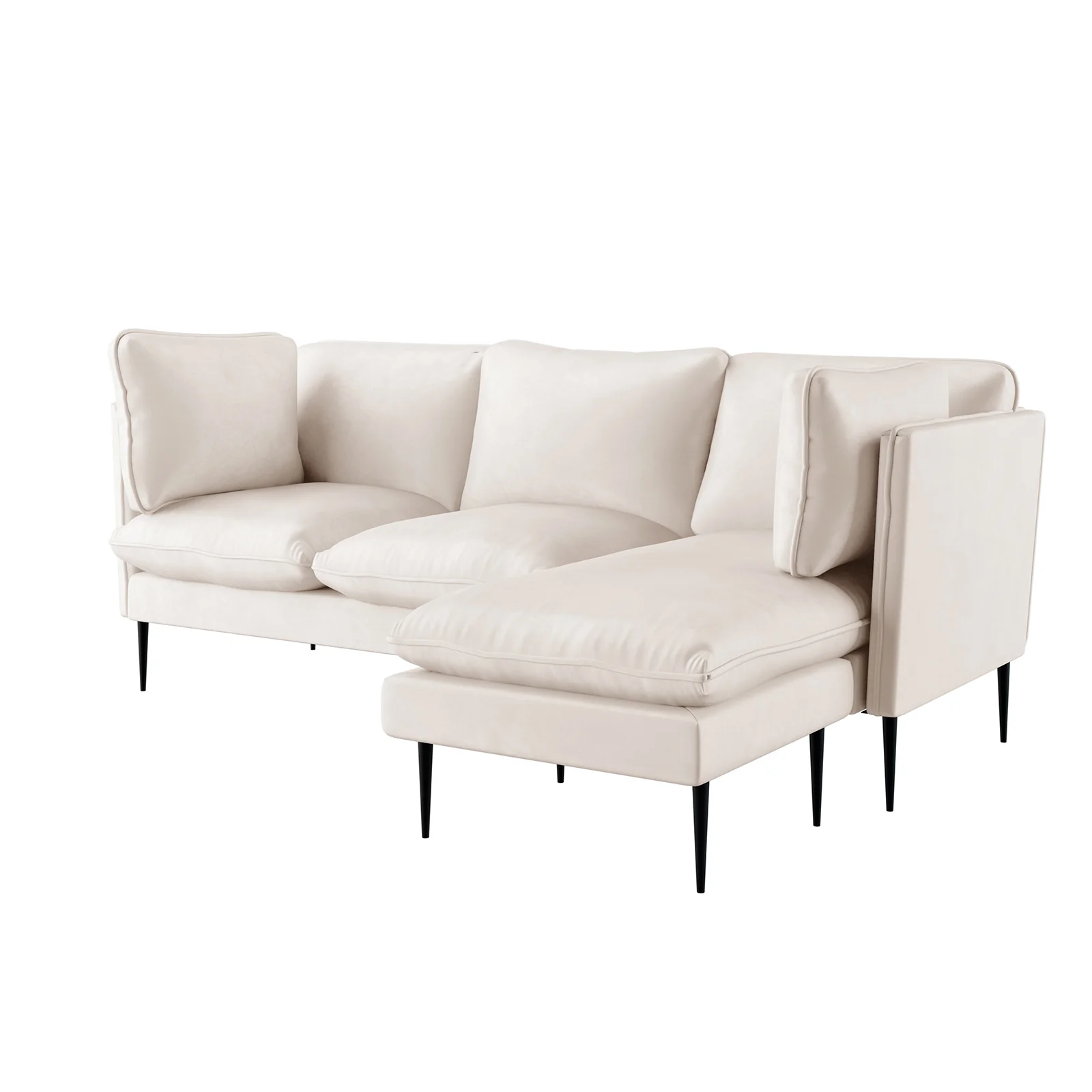 Erling 3 Seater Velvet Sofa Chaise in Cream - Image 7
