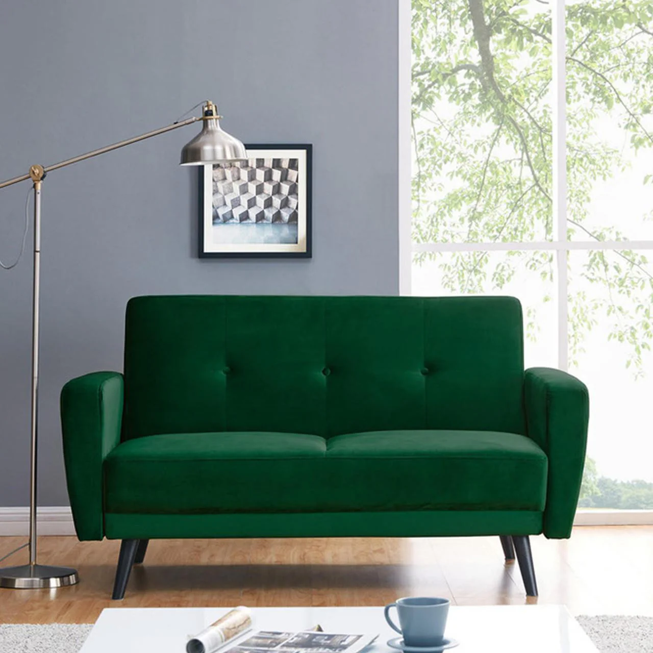 Esben 2-Seater Velvet Sofa Bed in Forest Green - Image 3