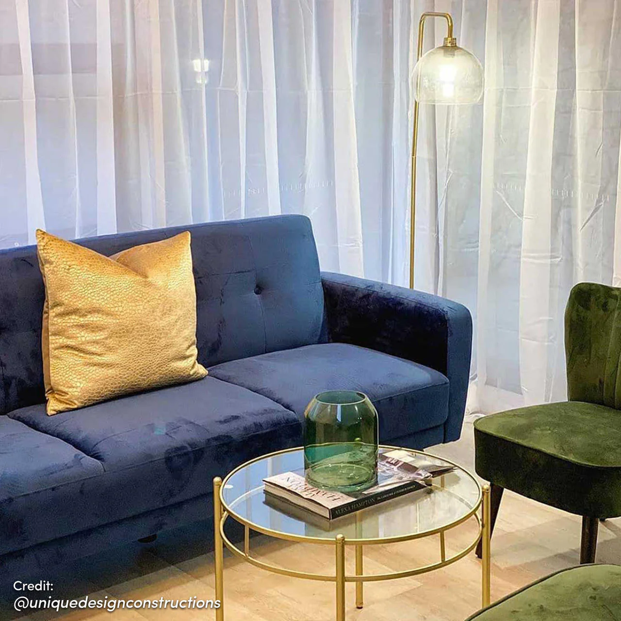Esben 2-Seater Velvet Sofa Bed in Navy Blue - Image 4