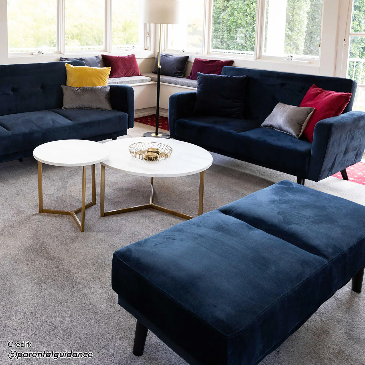 Esben 2-Seater Velvet Sofa Bed in Navy Blue - Image 5