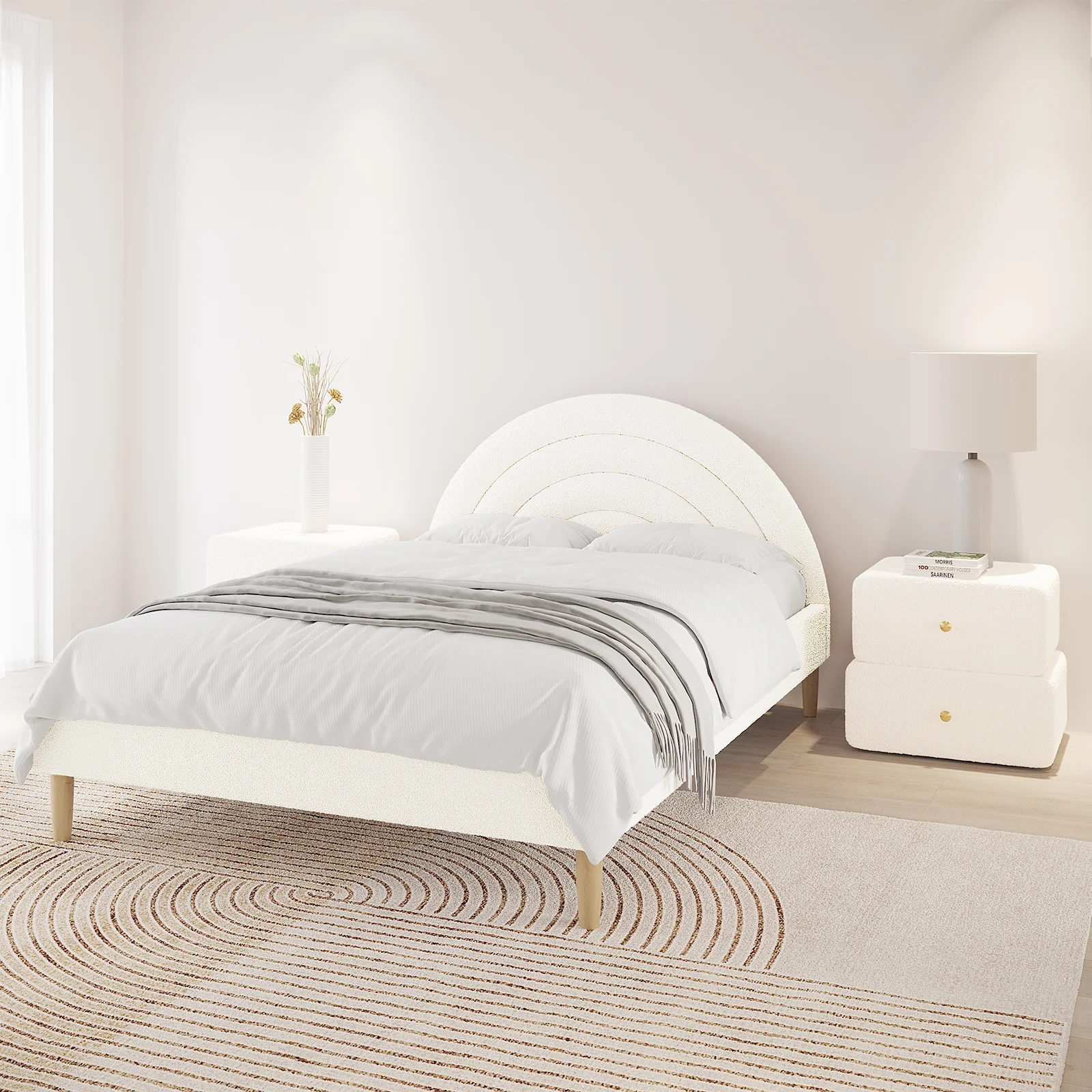 Estilla Double Rainbow Boucle Bed Frame in Cream White - Image 2