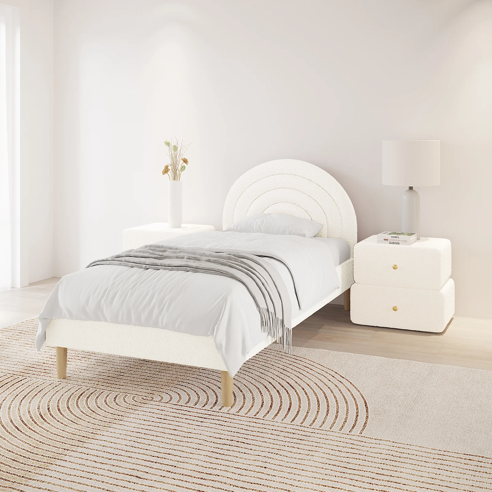 Estilla Single Rainbow Boucle Bed Frame in Cream White - Image 2