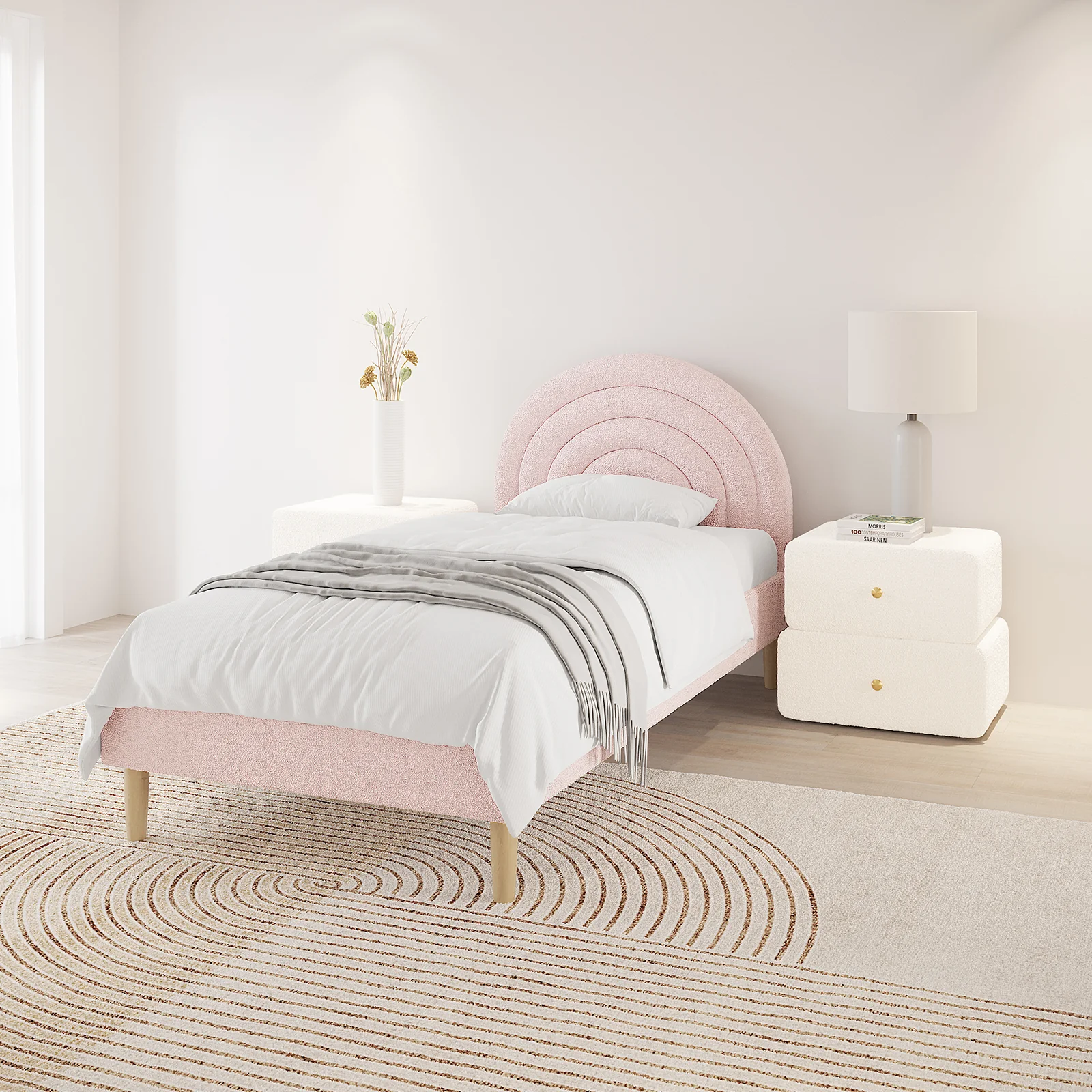 Estilla Single Rainbow Boucle Bed Frame in Light Pink - Image 2