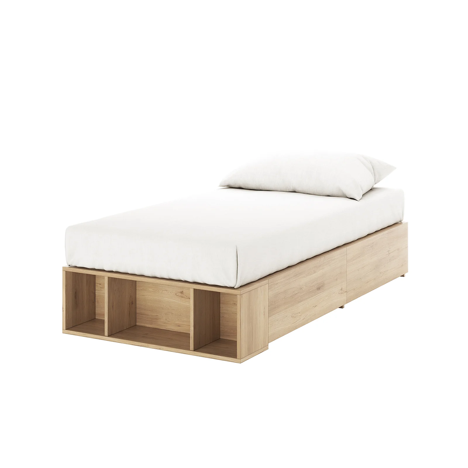 Eulalia Single Storage Platform Bed Base with Drawer in Oak