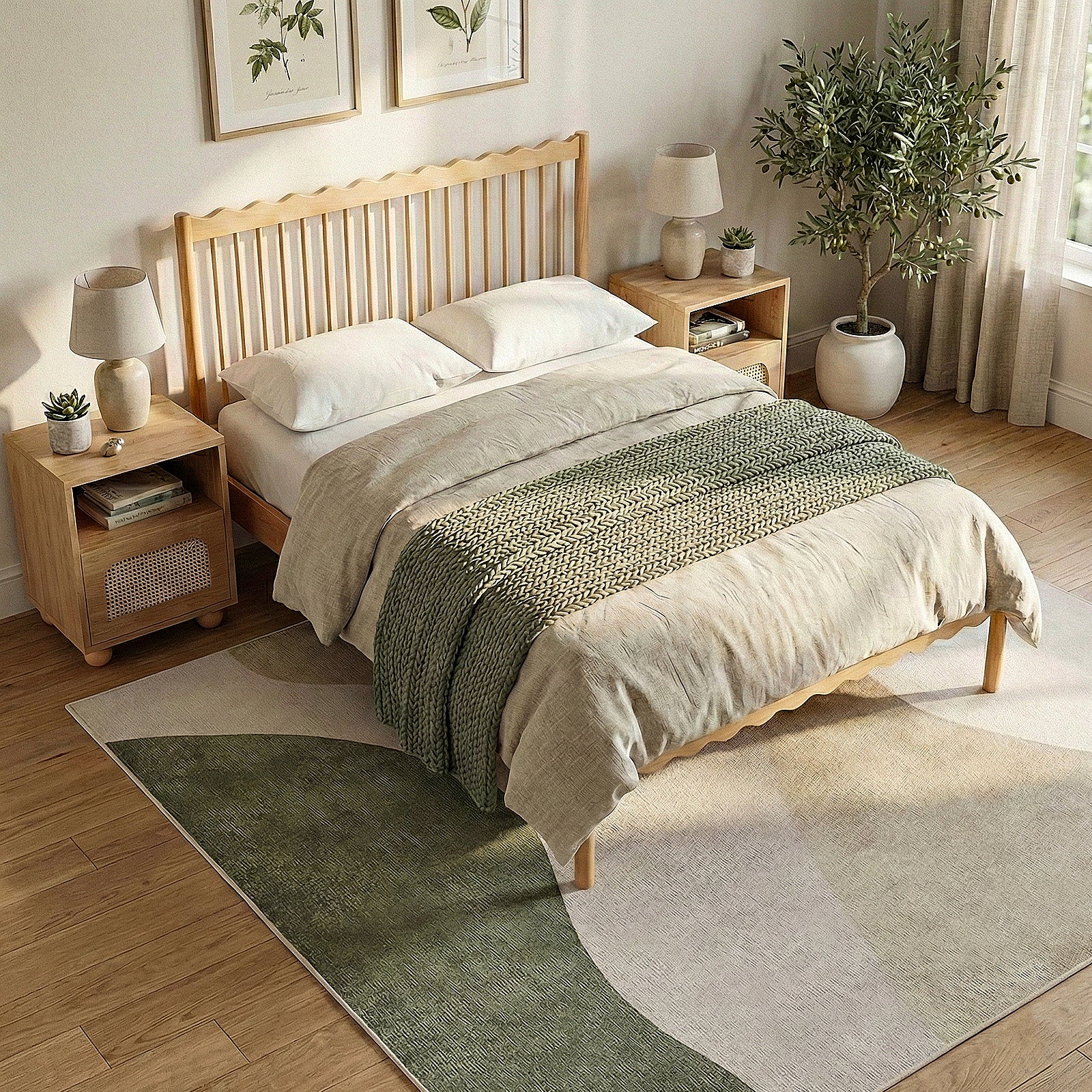 Evara Double Hardwood Scalloped Bed Frame in Natural - Image 5