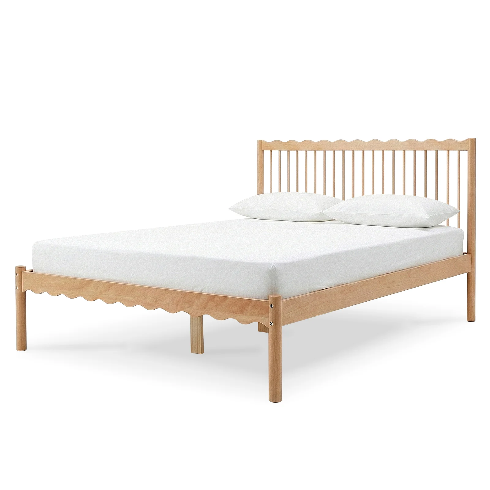 Evara Queen Hardwood Scalloped Bed Frame in Natural