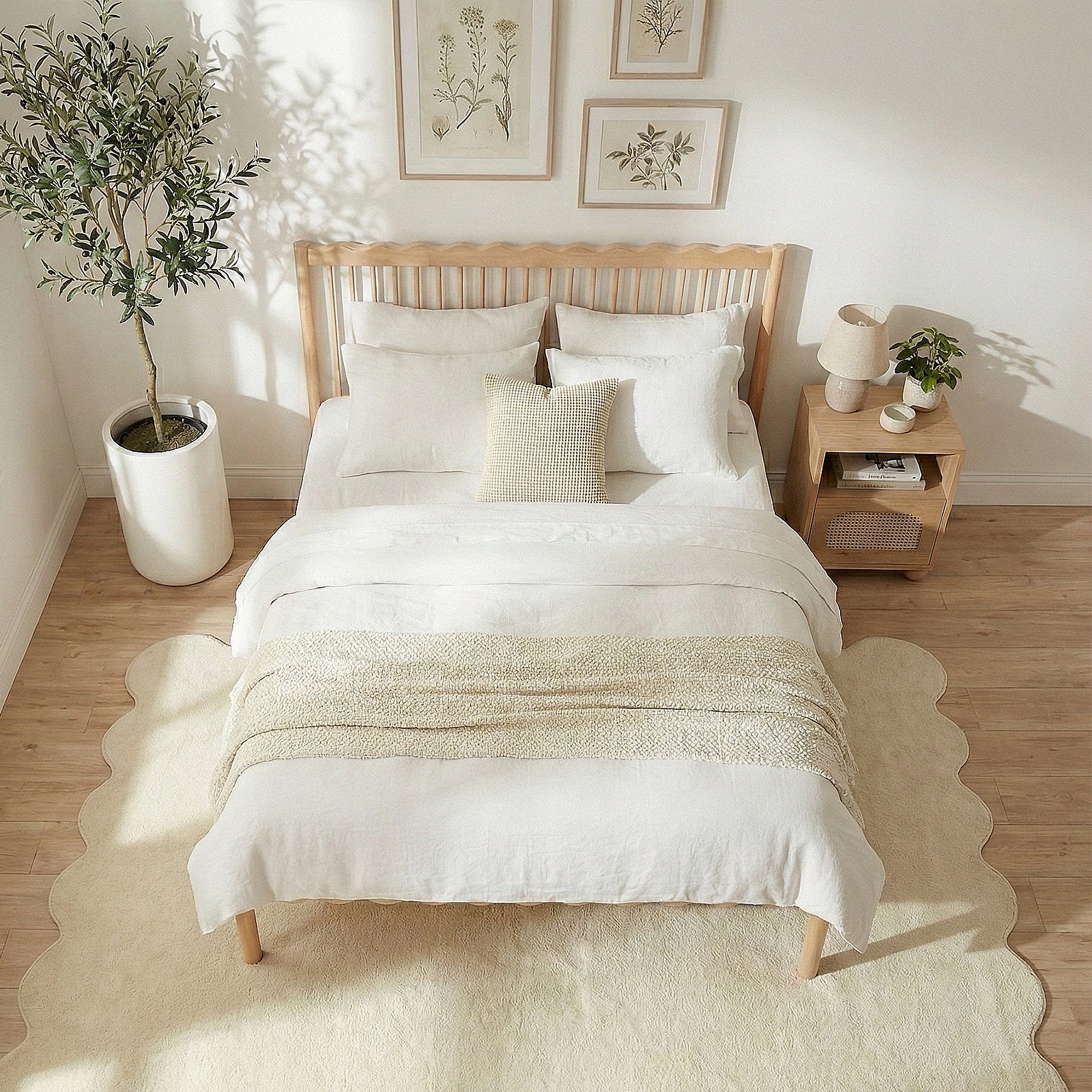 Evara Queen Hardwood Scalloped Bed Frame in Natural - Image 2