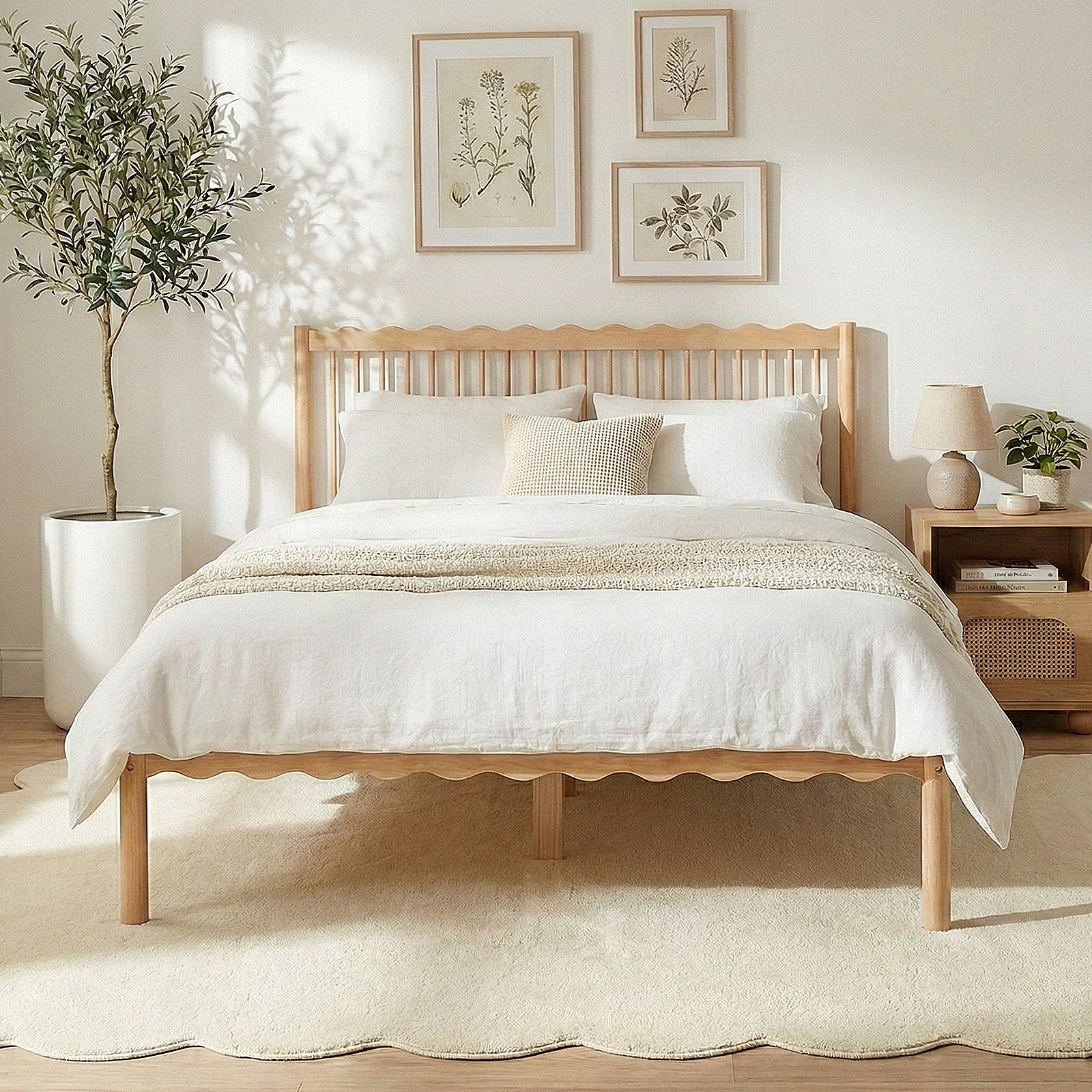 Evara Queen Hardwood Scalloped Bed Frame in Natural - Image 5