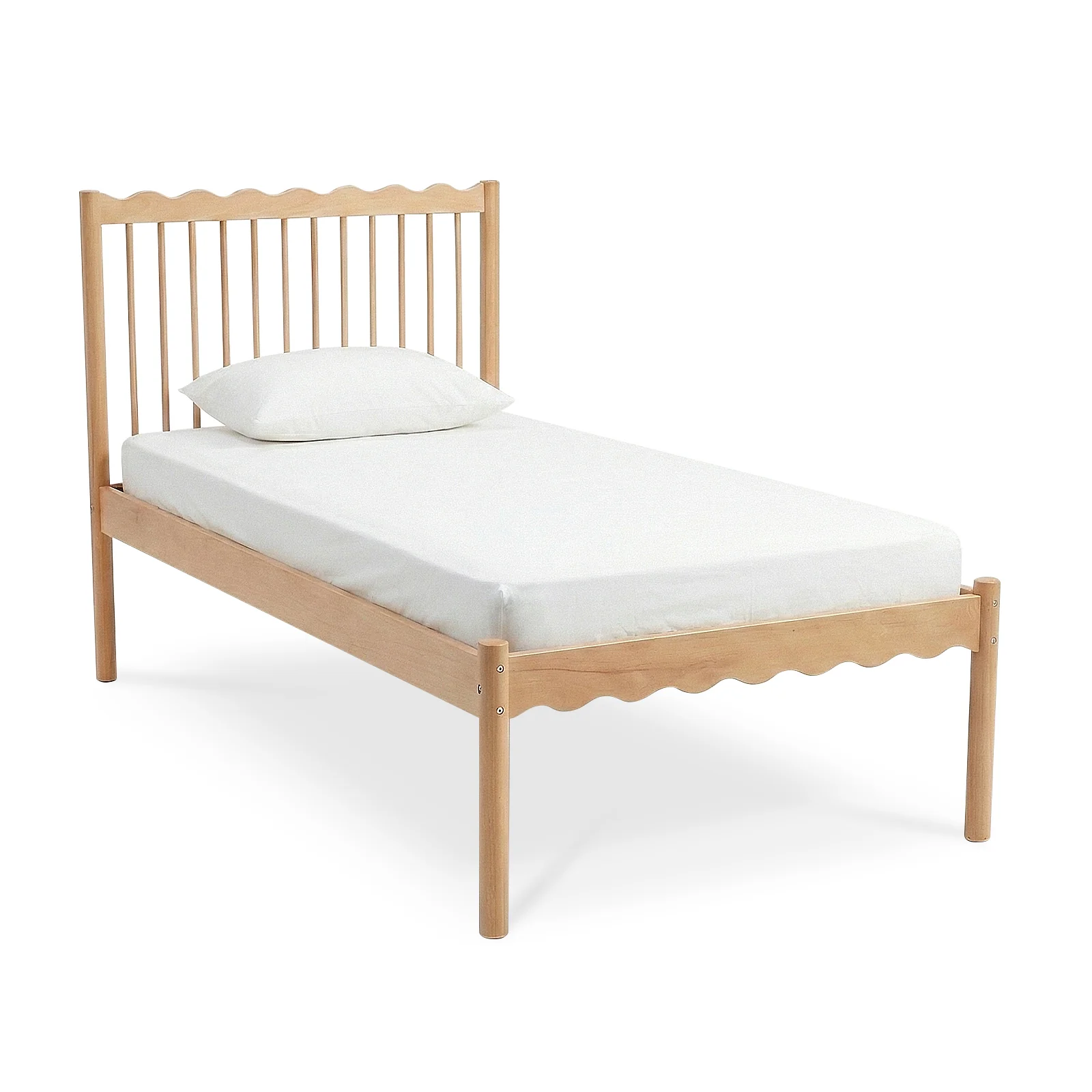 Evara Single Hardwood Scalloped Bed Frame in Natural - Image 6