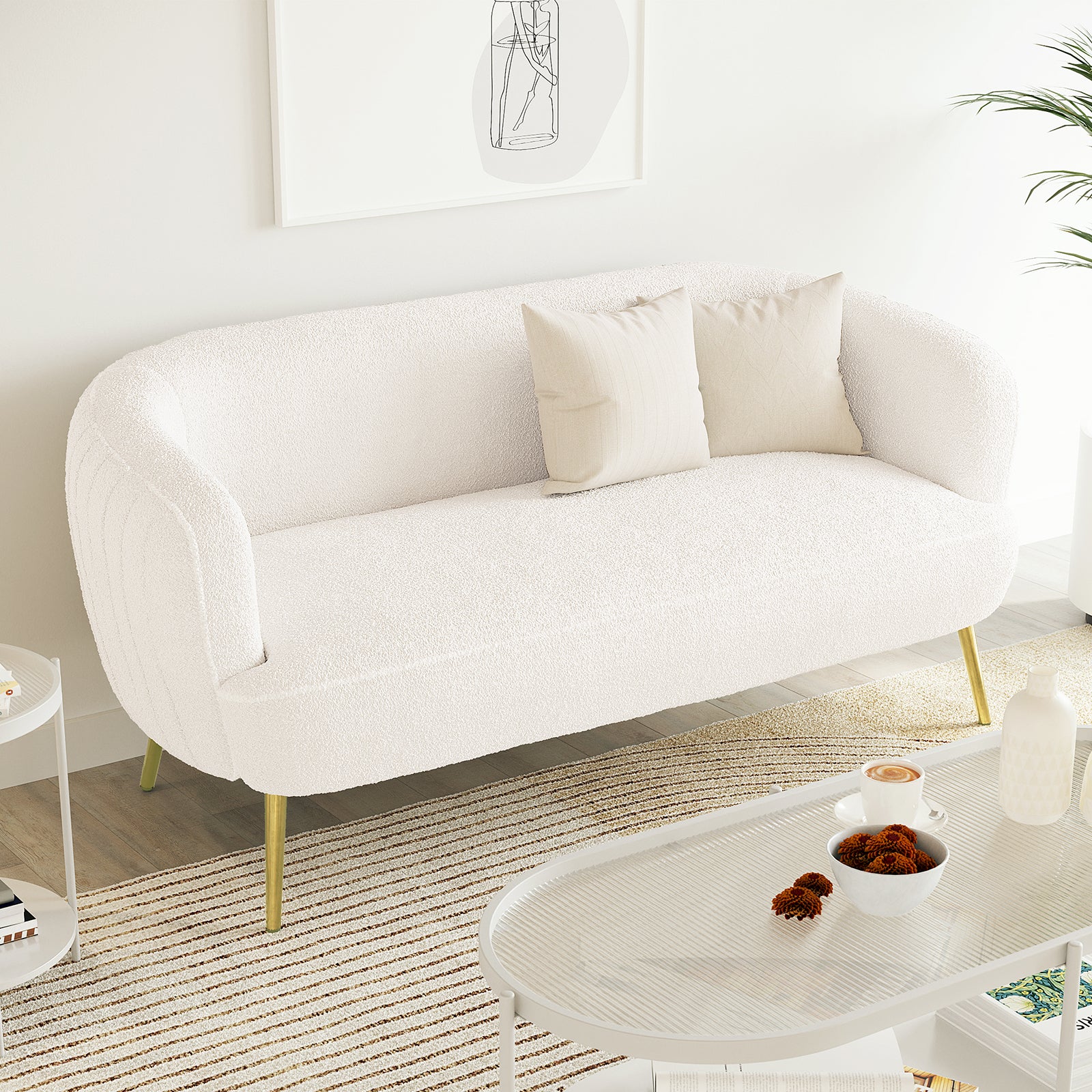 Evelyn 2 Seater Curved Boucle Sofa in Cream White - Image 2