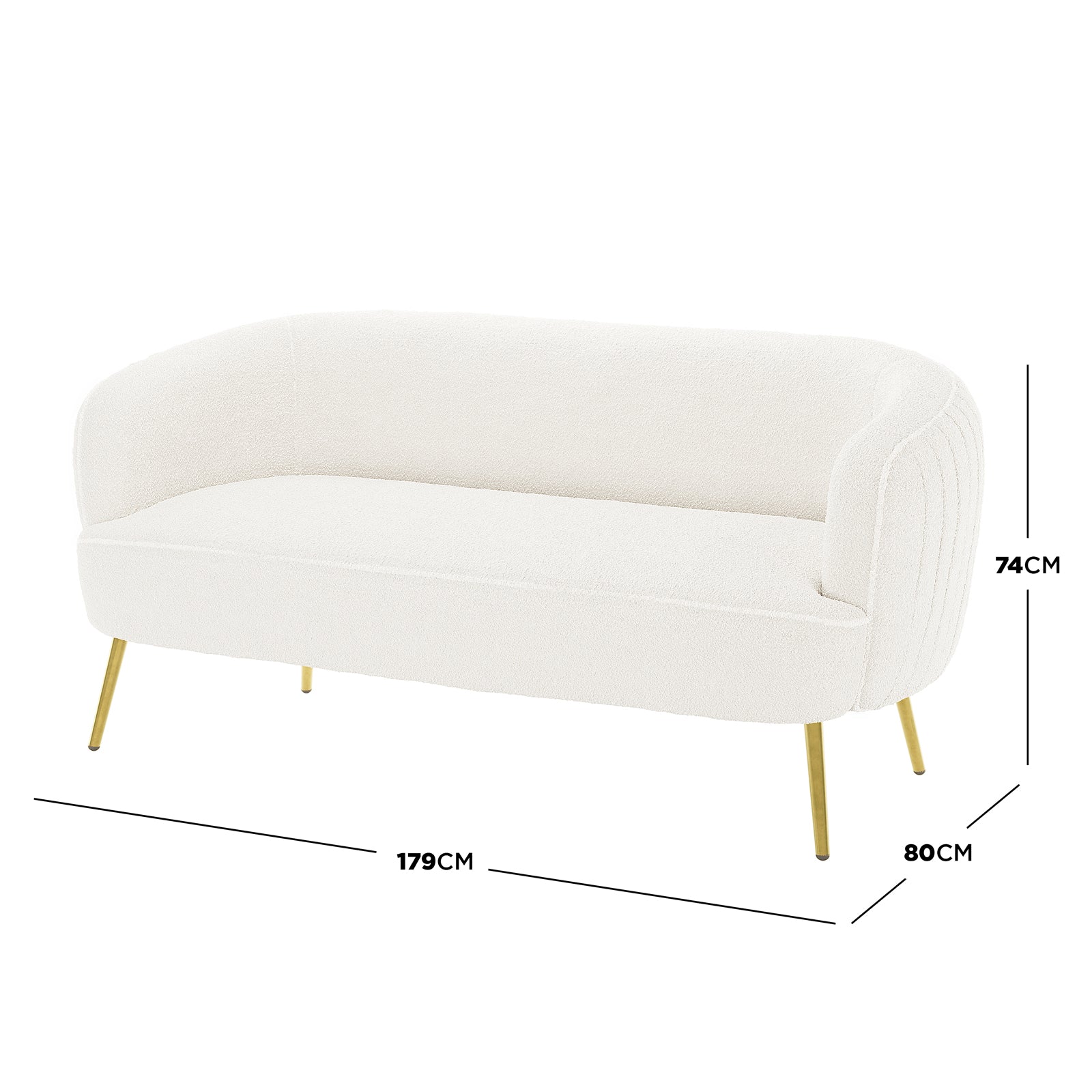 Evelyn 2 Seater Curved Boucle Sofa in Cream White - Image 3