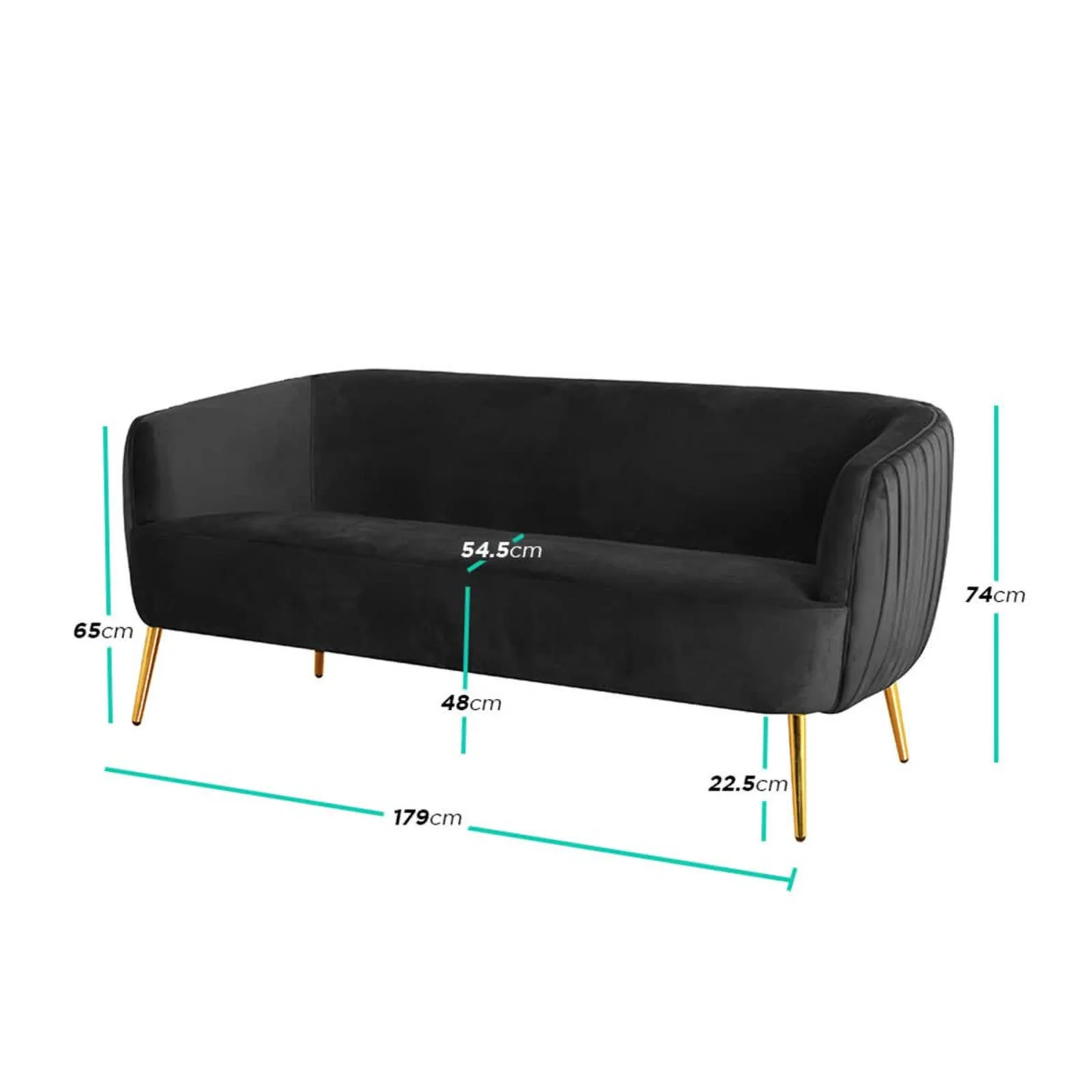 Evelyn 2 Seater Curved Velvet Sofa in Black - Image 4
