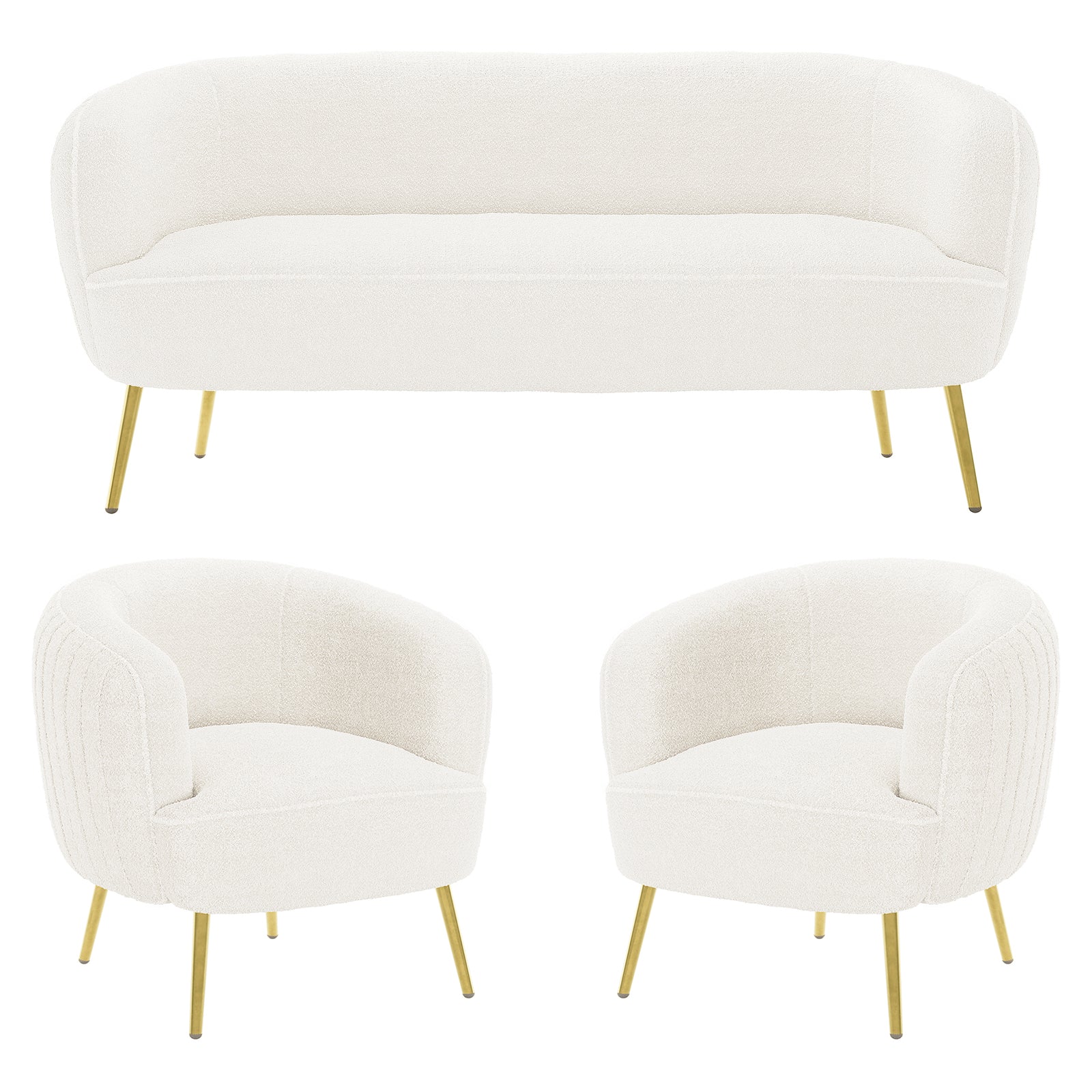 Evelyn 4 Seater Boucle Sofa Set in Cream White