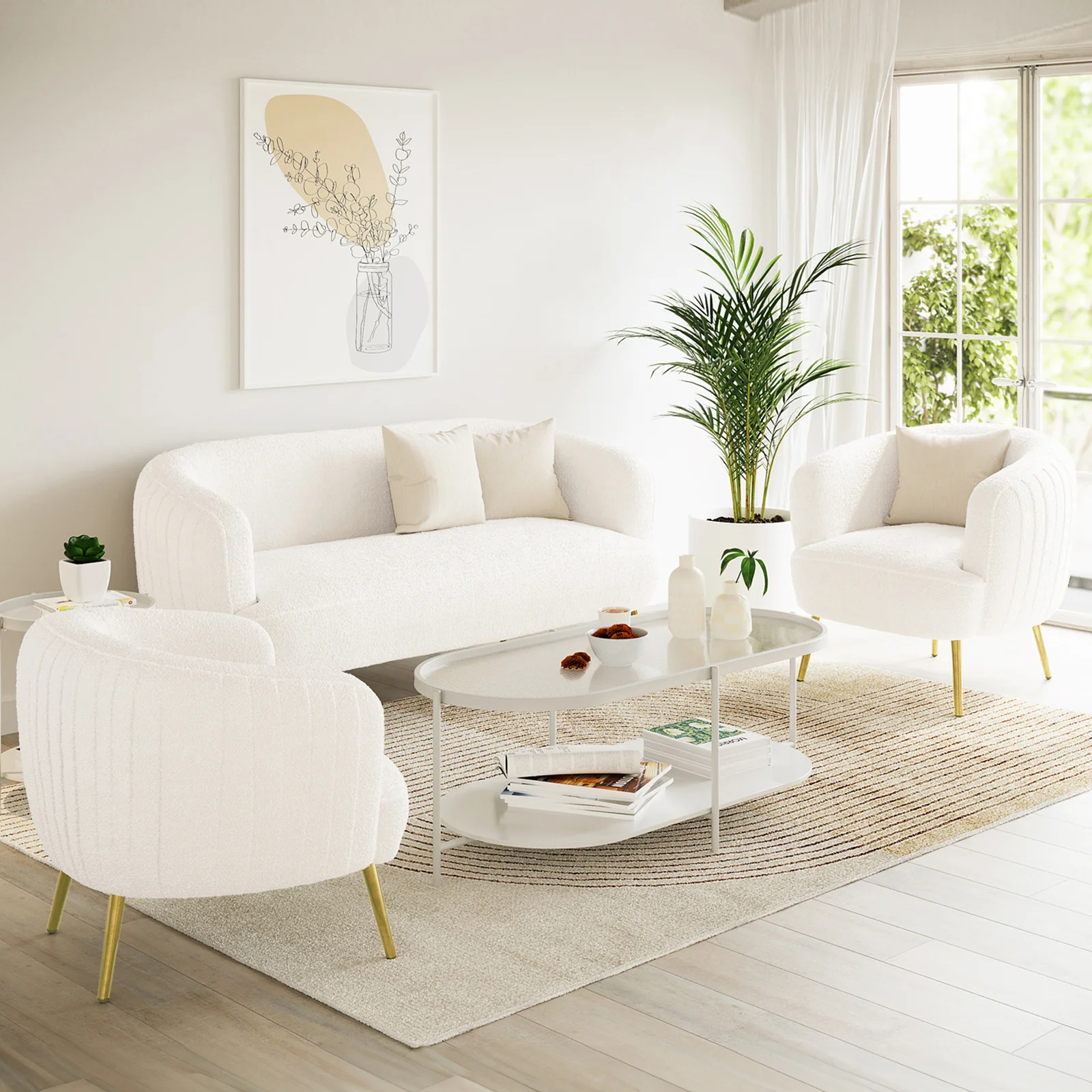 Evelyn 4 Seater Boucle Sofa Set in Cream White - Image 2