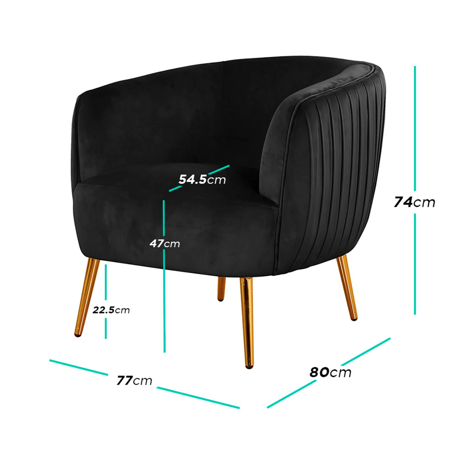 Evelyn Curved Velvet Sofa Accent Chair in Black - Image 3